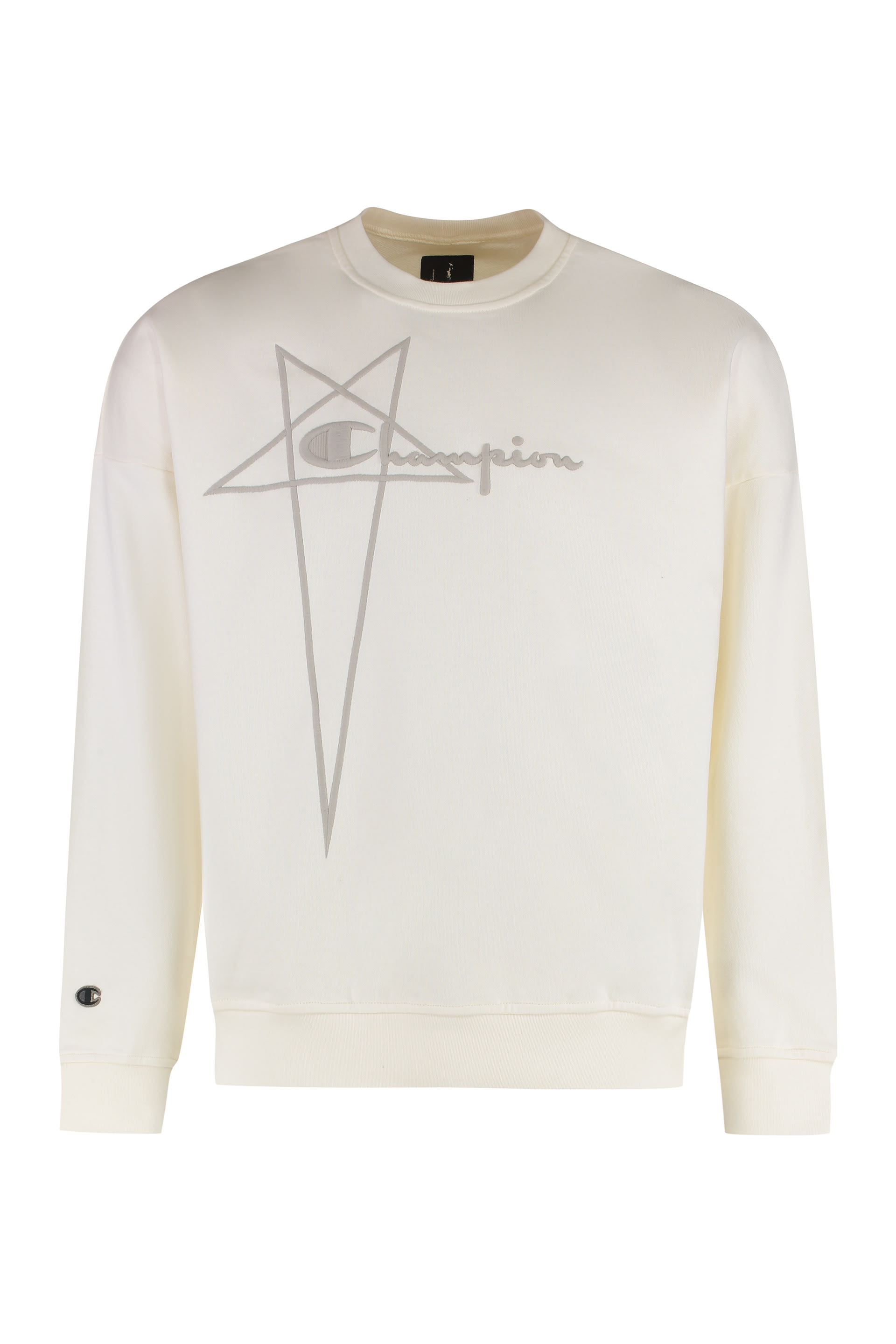 【送料&関税込】Rick Owens X Champion - Cotton Crew-neck Swe Rick Owens X Champion logo-embroidered Cotton Sweatshirt