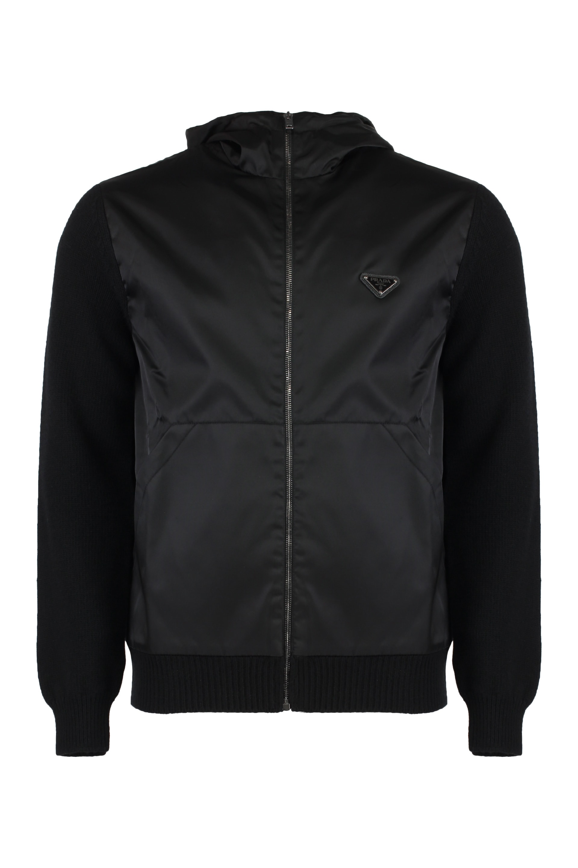 Prada Cardigan With Nylon Frontal Panel | italist