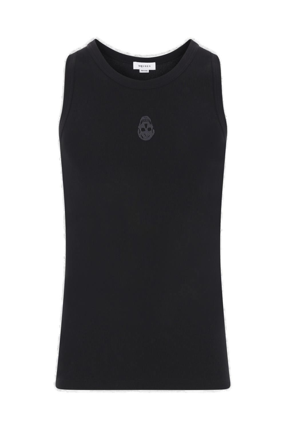 Tシャツ・カットソー ALEXANDER MCQUEEN SKULL EMBROIDERED RIBBED JERSEY TANK TOP McQueen: Black Embroidered Skull Tank Top | SSENSE