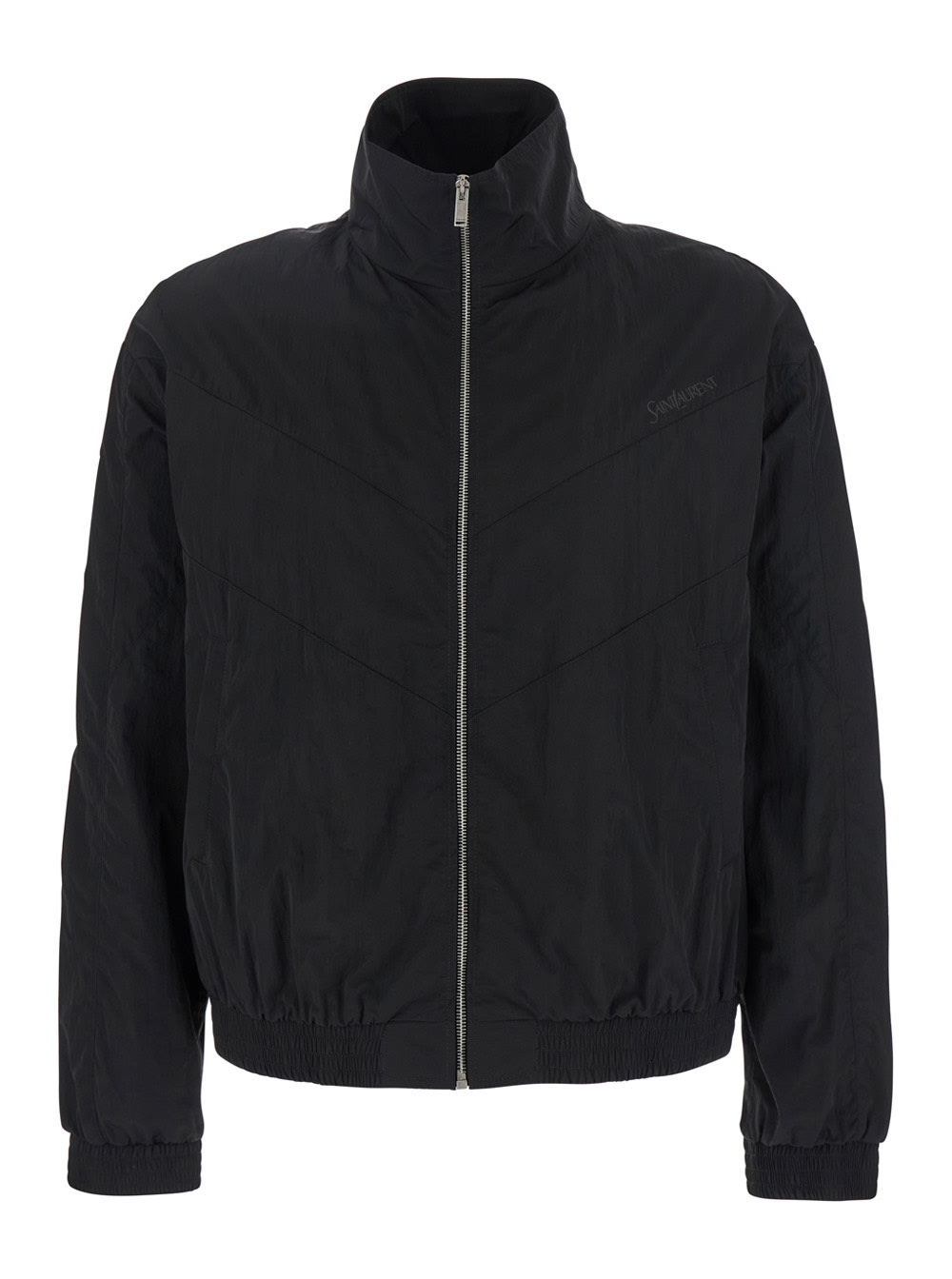Saint Laurent Black Jacket With High Neck And Logo Lettering