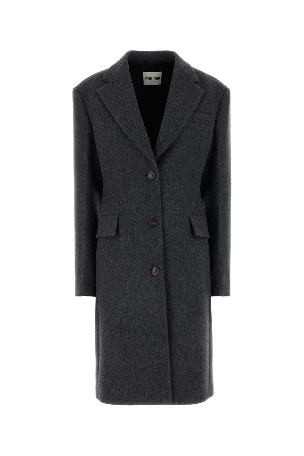 コート MiuMiu FW24 Dark grey wool coat (MS2039SOOO11H4 F0031) Miu Miu Dark Grey Wool Coat | italist