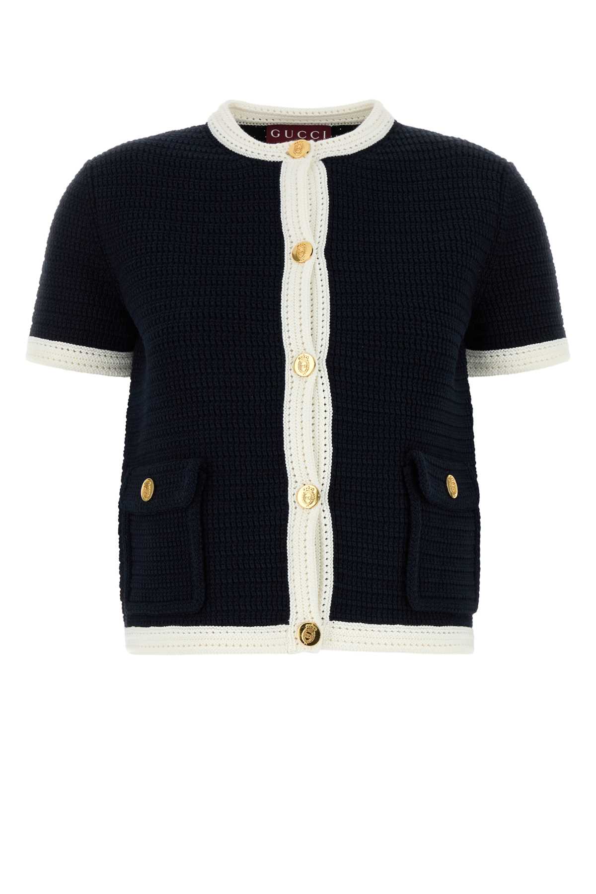 【送料&関税込】Gucci Midnight Blue Stretch Crochet Cardigan Gucci Midnight Blue Stretch Crochet Cardigan | italist
