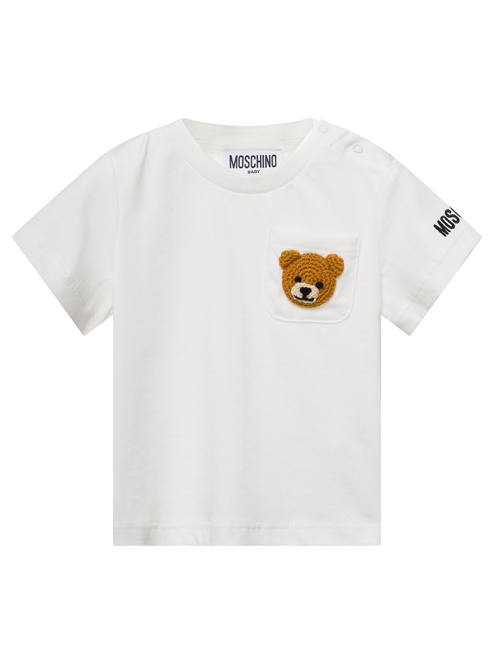 Moschino White T-shirt With Teddy Bear Embroidery On Chest