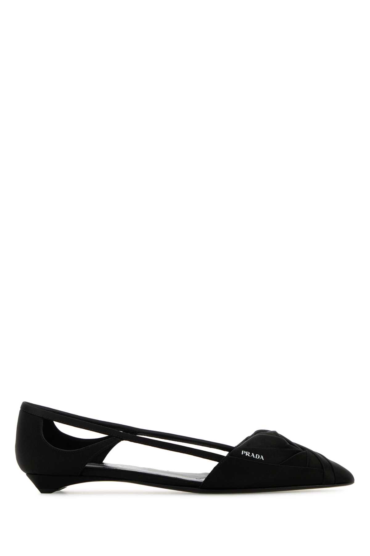 24AW new/PRADA ロゴ装飾スエードバレエフラット Flat Black Prada Black Satin Ballerinas | italist