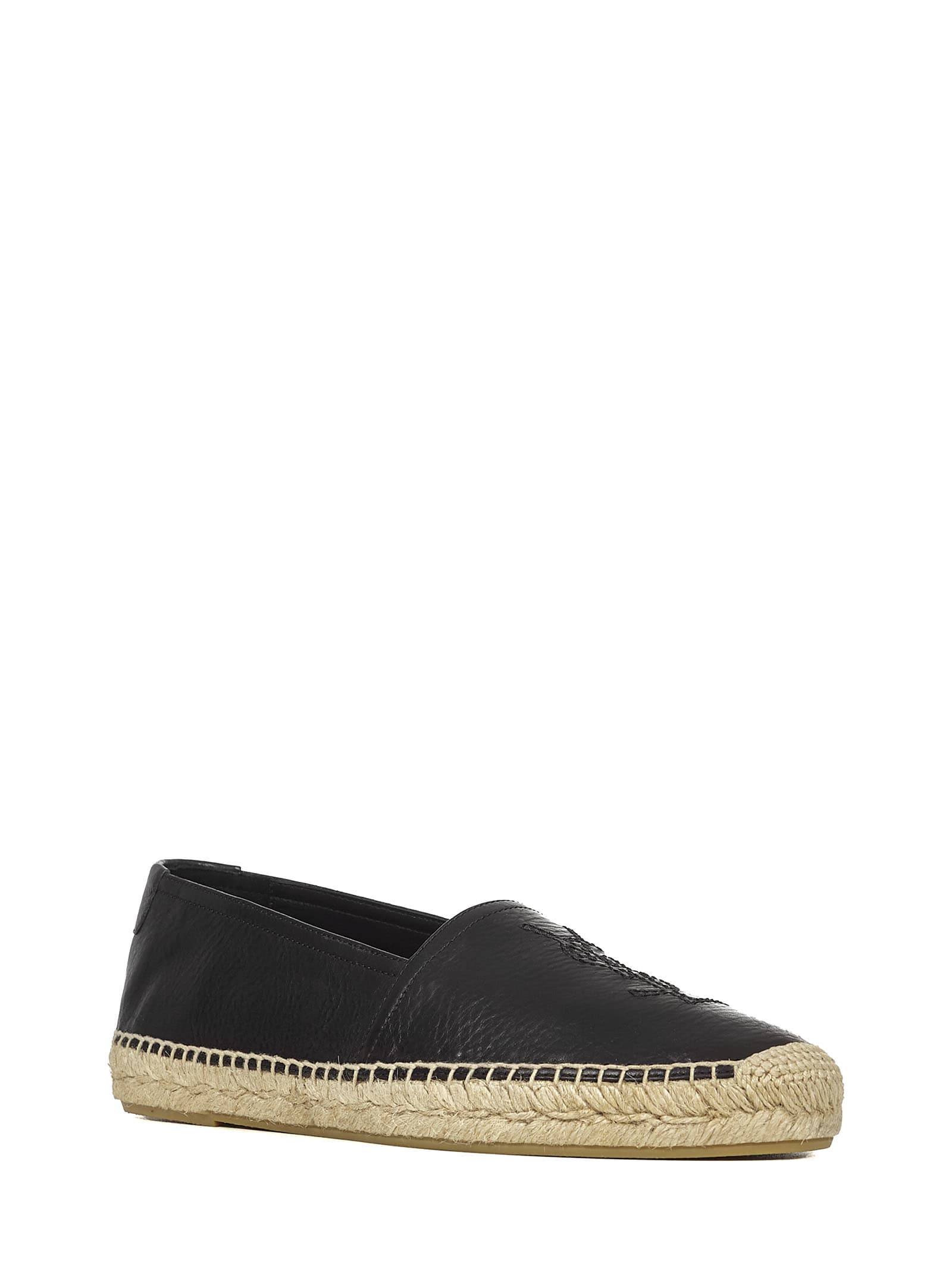 Saint Laurent Black Leather Monogram Espadrilles | italist