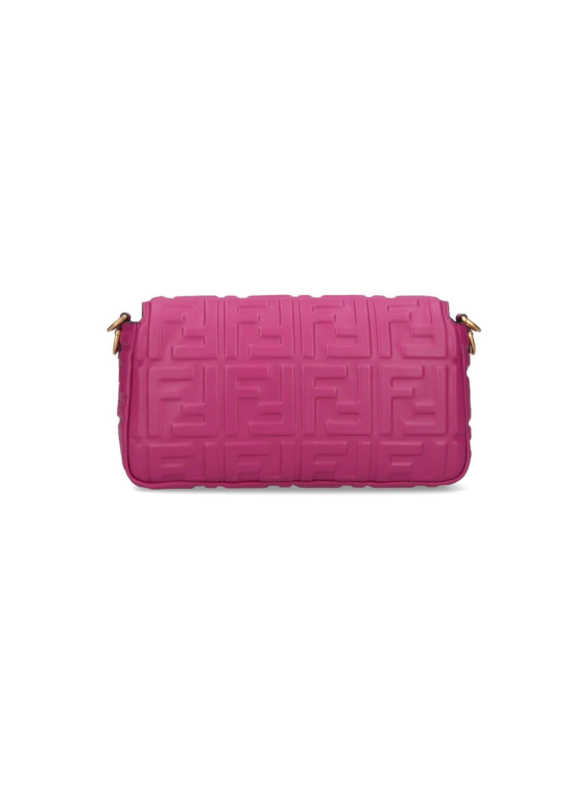 FENDI: C'mon Mini bag in leather with FF monogram - Fuchsia