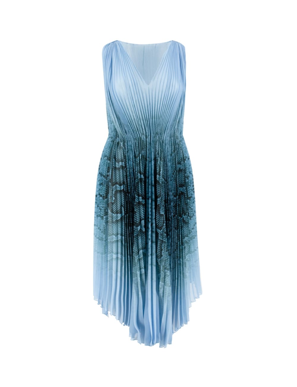 midi pleated dress with degradé python print