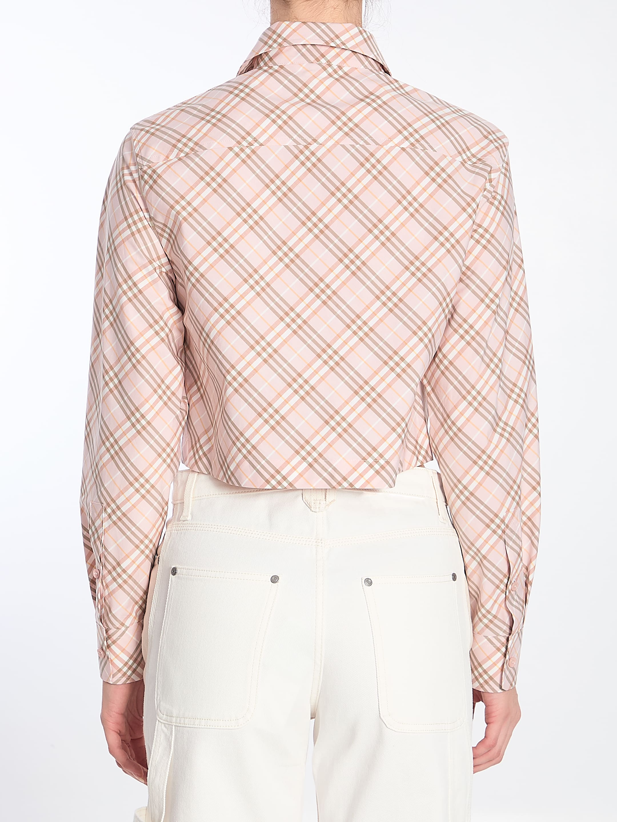 Tシャツ・カットソー Burberry Cotton Crop Shirt With Check Patter BURBERRY Cropped checked plissé-cotton T-shirt | NET-A-PORTER