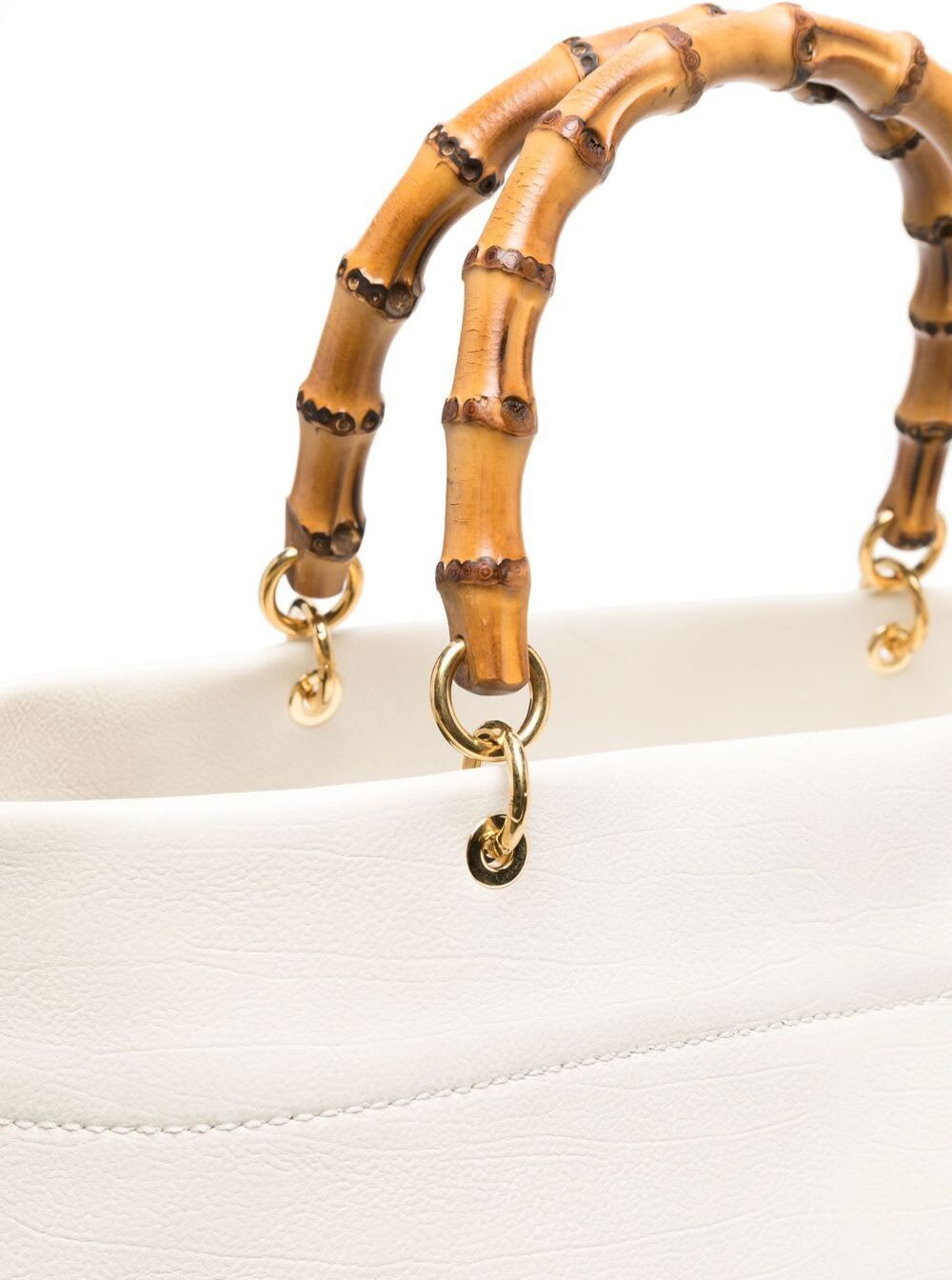 Jil Sander White Tote Bag With Bamboo Handles In Leather