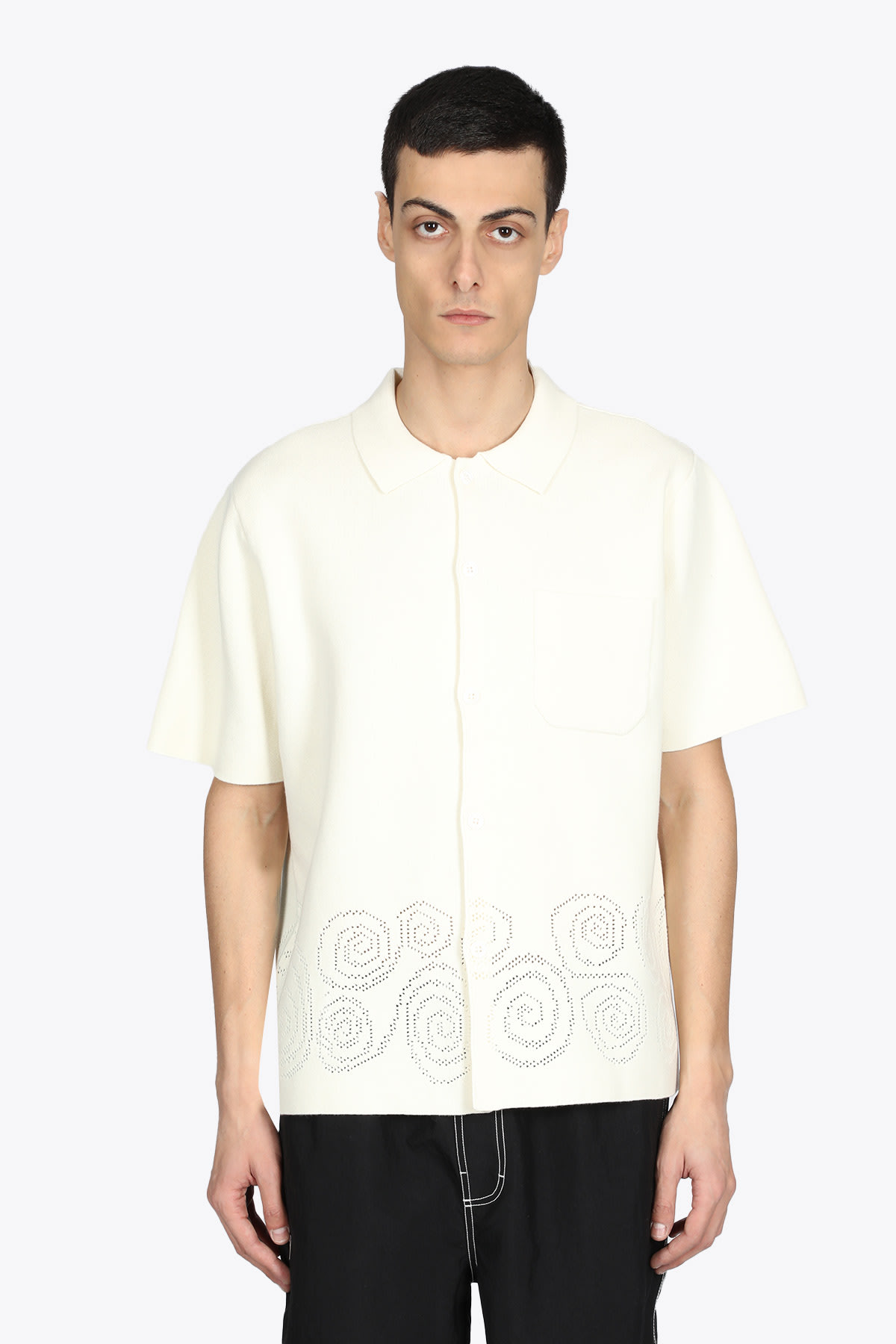 Stussy Perforated Swirl Knit Shirt Off-white cotton knit shirt