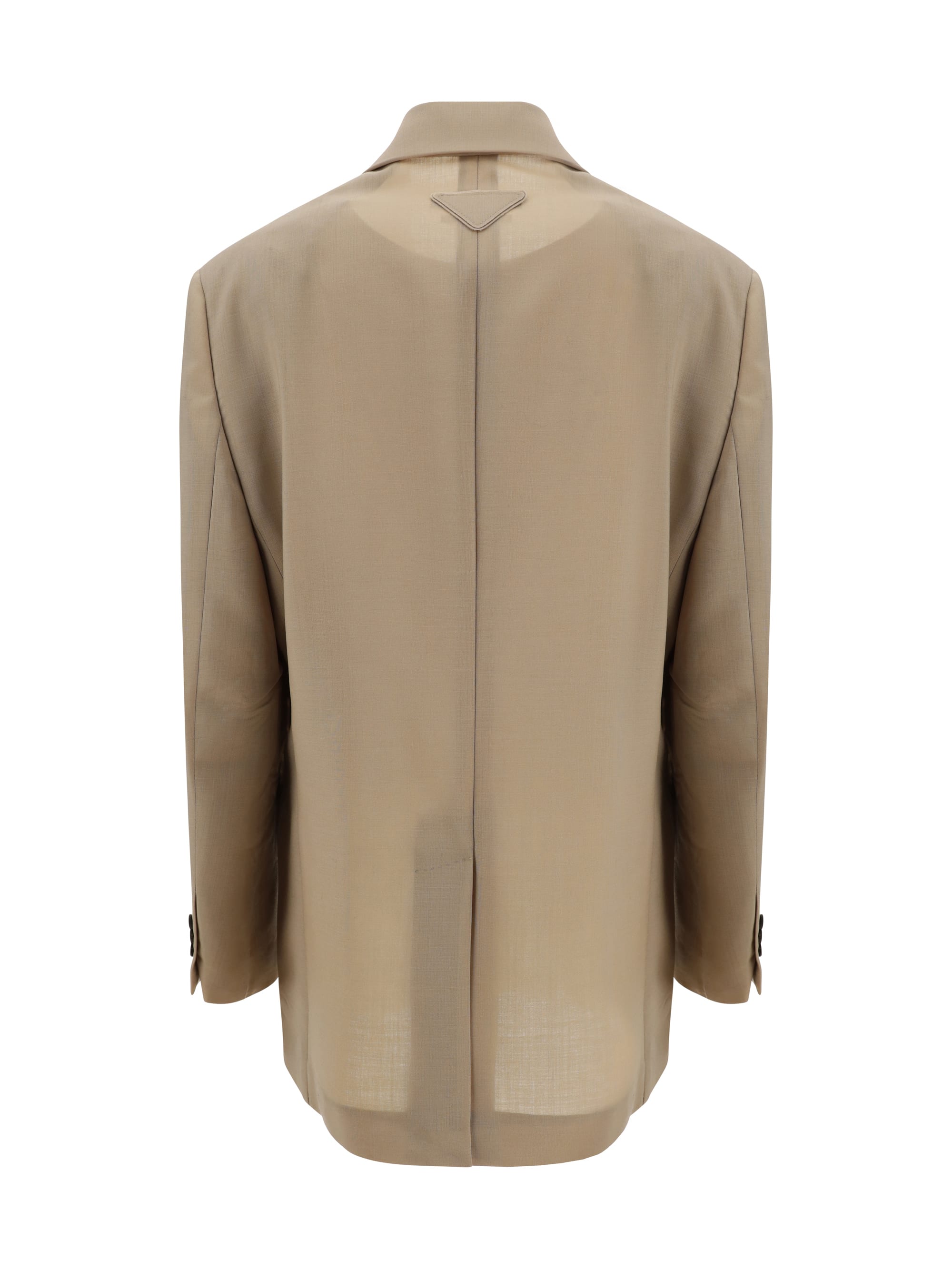 アウターその他 PRADA Woman Blazer Rope P556O12I1 F0065 PRADA Womens Black Wool Pleated Mandarin-Collar Long Blazer