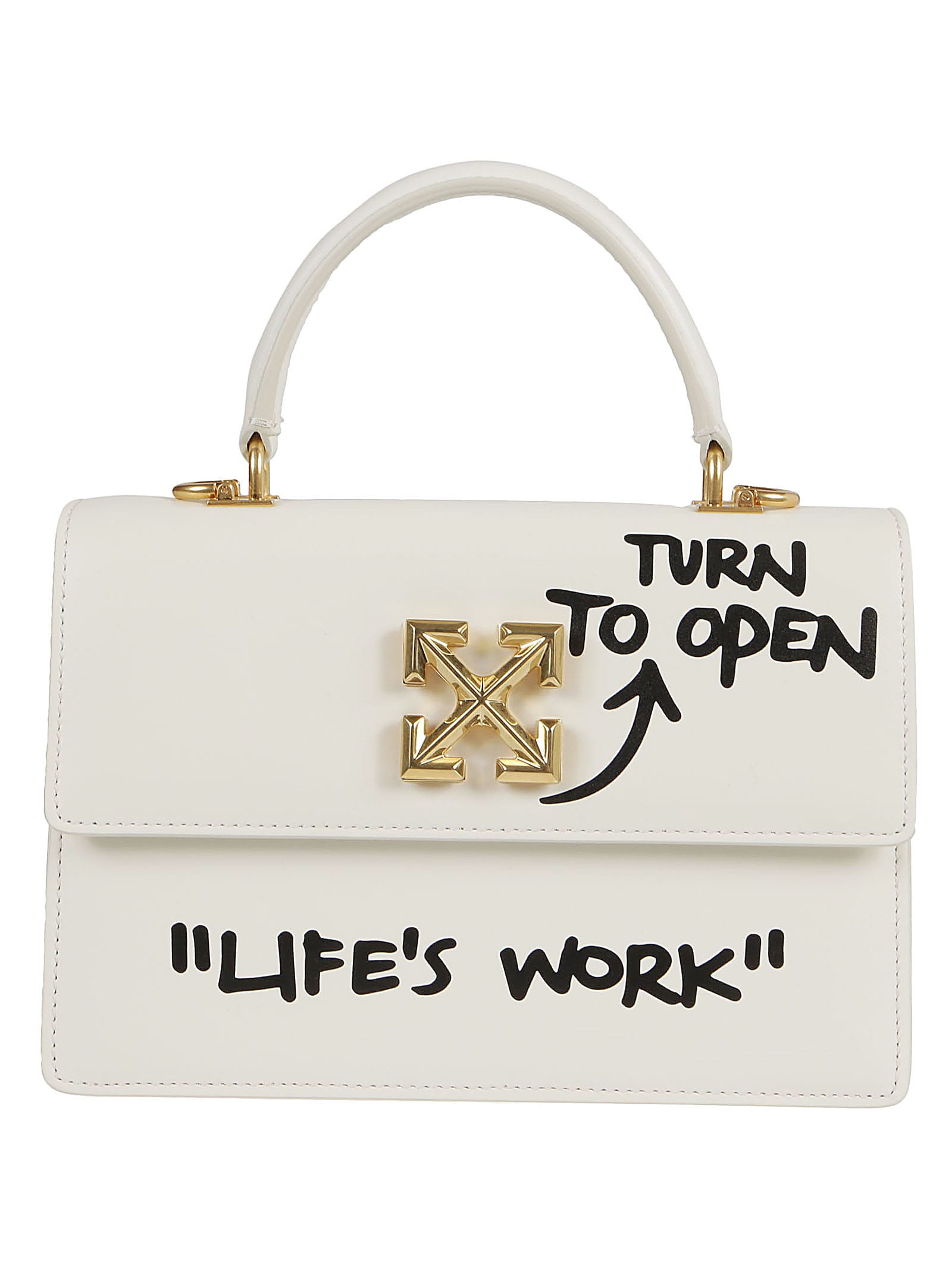 Off-White 1.4 Jitney LIFE'S WORK Bag White in Leather with Gold