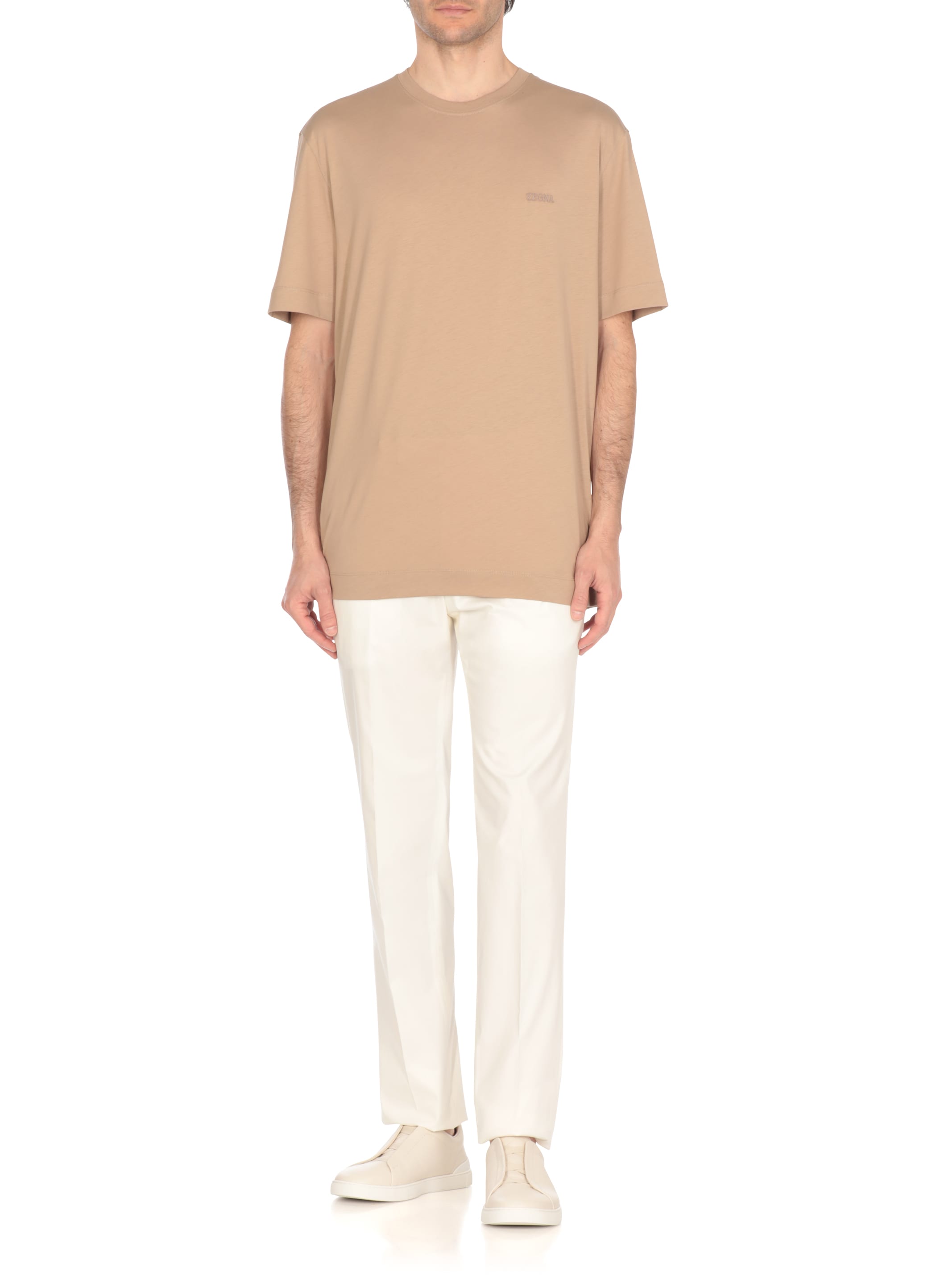 Tシャツ・カットソー ERMENEGILDO ZEGNA Men Tops RUF360A9 F765262 Beige ZEGNA Zegna 'Pure' Beige Cotton T-Shirt Men | luosophy