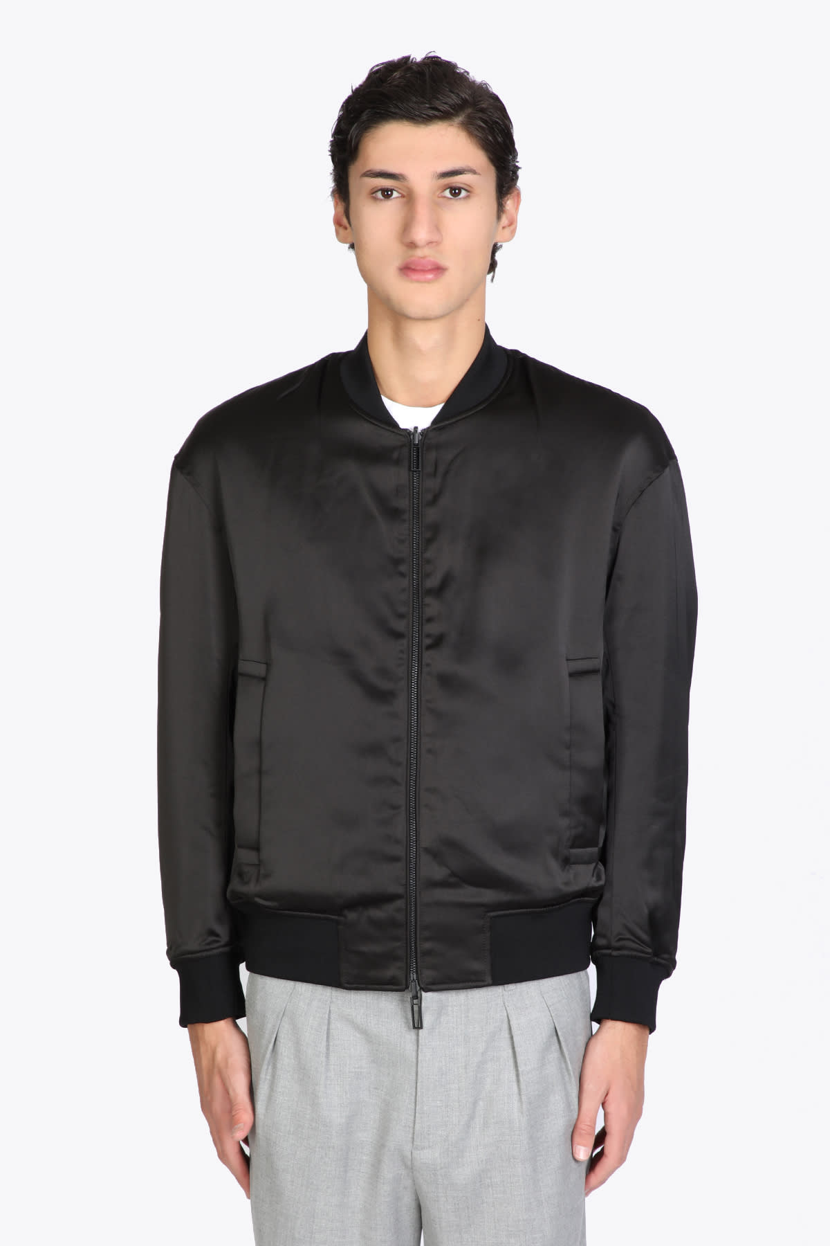 Emporio Armani Blouson Jacket Black satin bomber jacket with