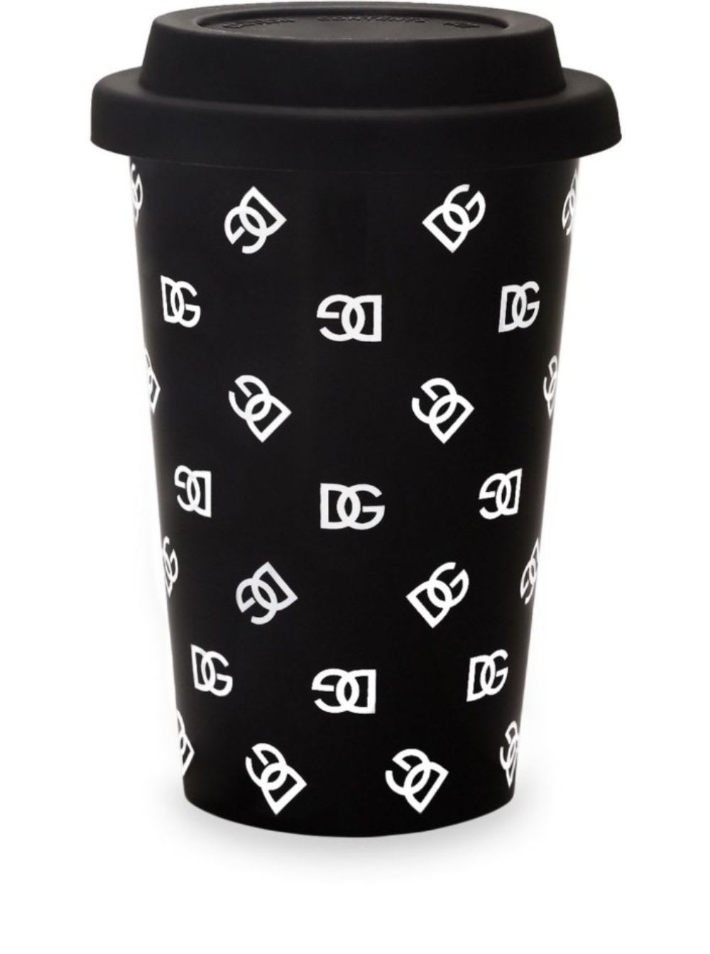 Dolce & Gabbana Black Mug With Lid And All-over Logo Detail
