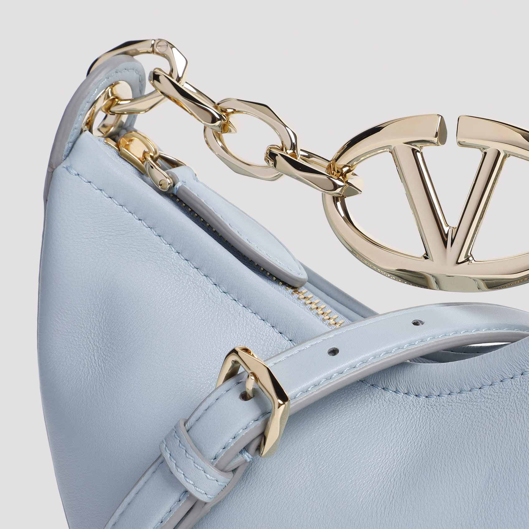 Valentino Garavani Light Blue Leather Mini Hobo Vlogo Moon