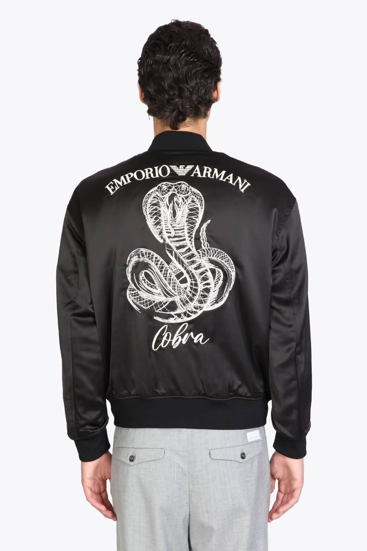 Emporio Armani Blouson Jacket Black satin bomber jacket with