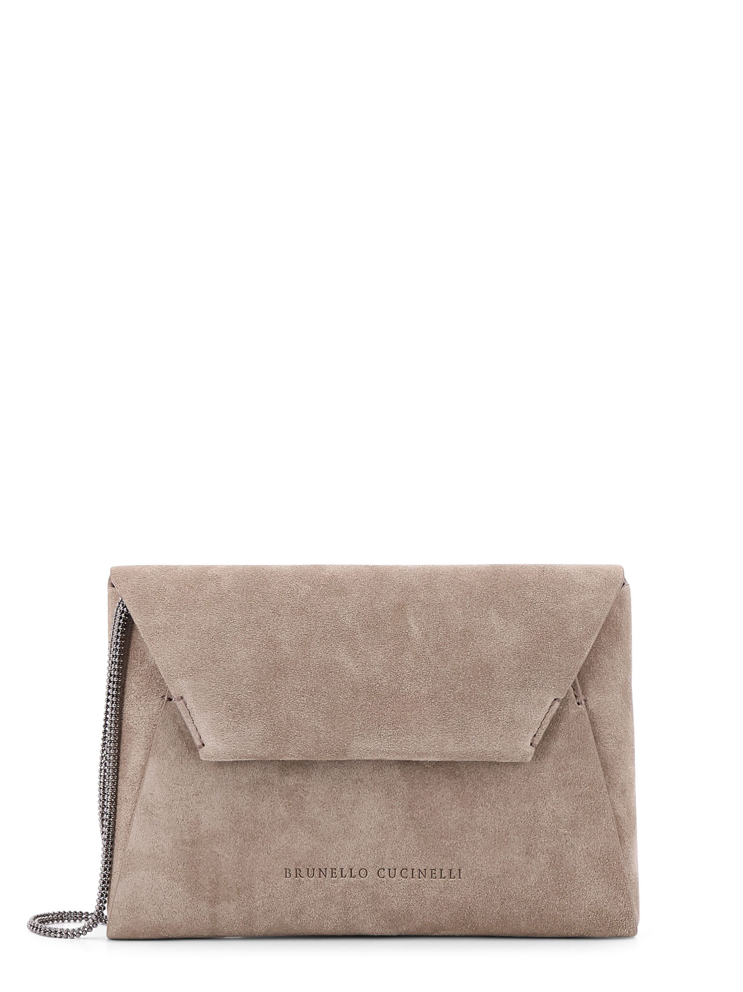 【関税&送料込】Brunello Cucinelli Clutch In Pelle Scamoscia BRUNELLO CUCINELLI Bead-embellished leather-trimmed suede