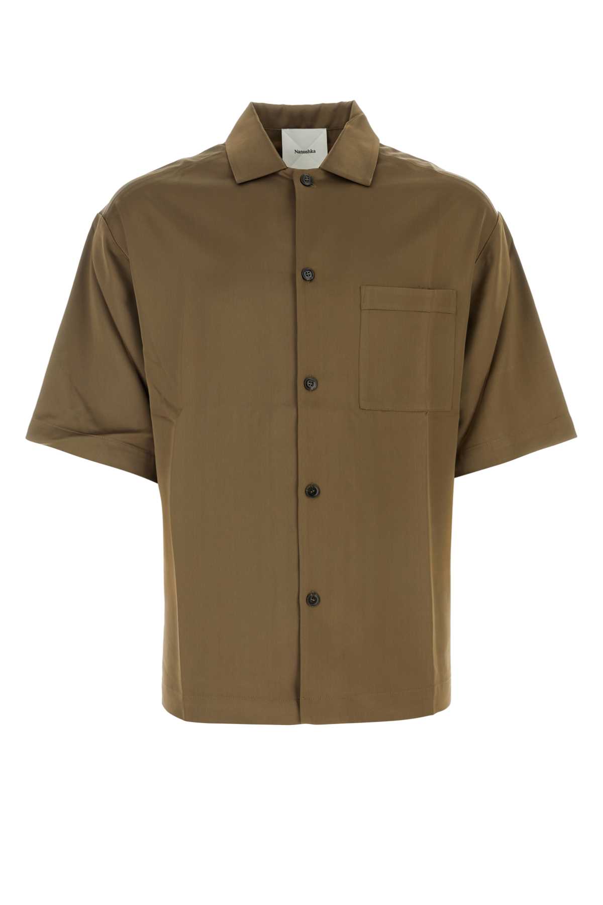 Tシャツ・カットソー nanushka SS24 Khaki satin shirt (NM24SSSH02766 DARKKHAKI) Nanushka Khaki Satin Shirt | italist