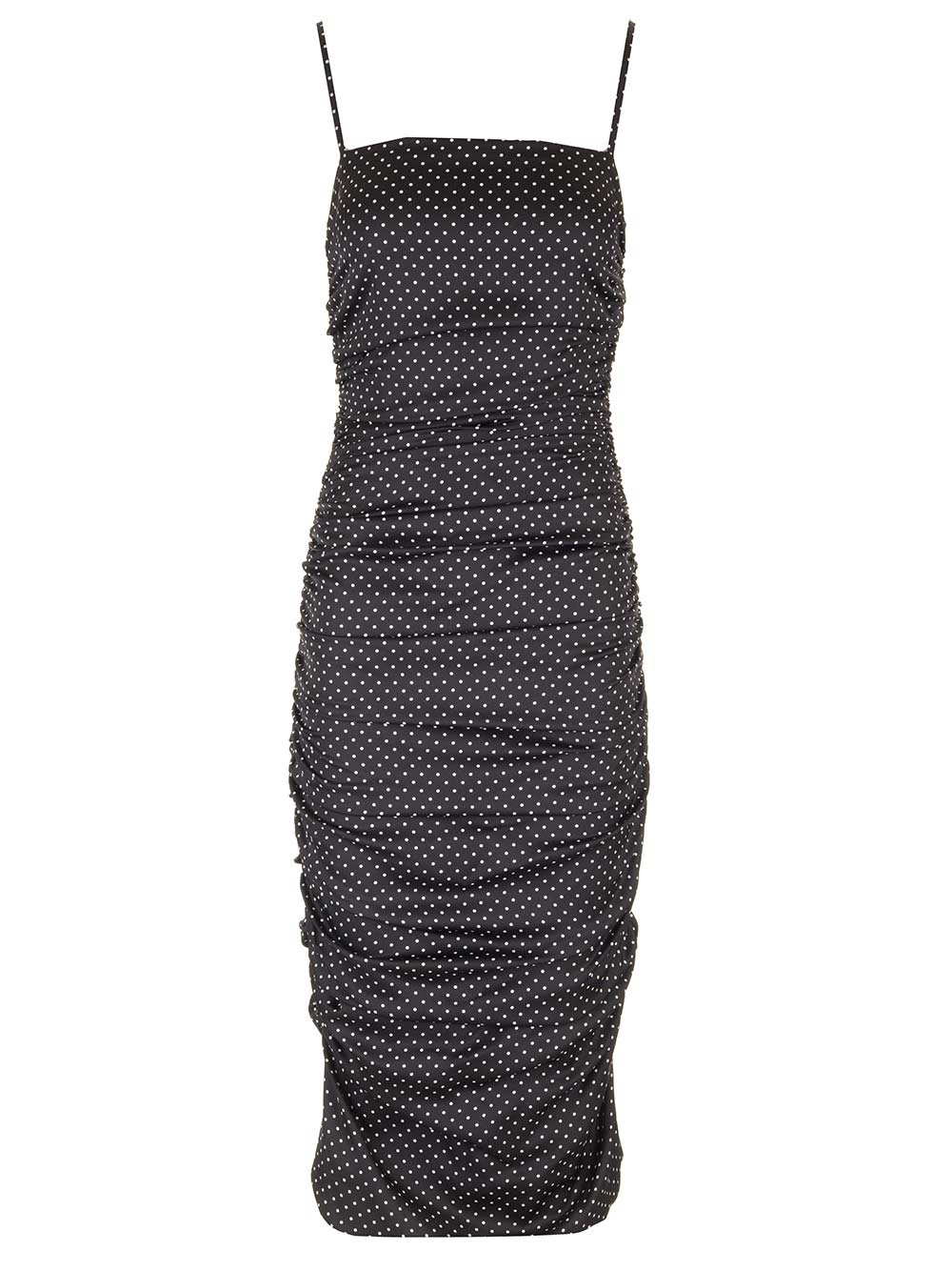 polka dot-printed ruched detailed midi dress