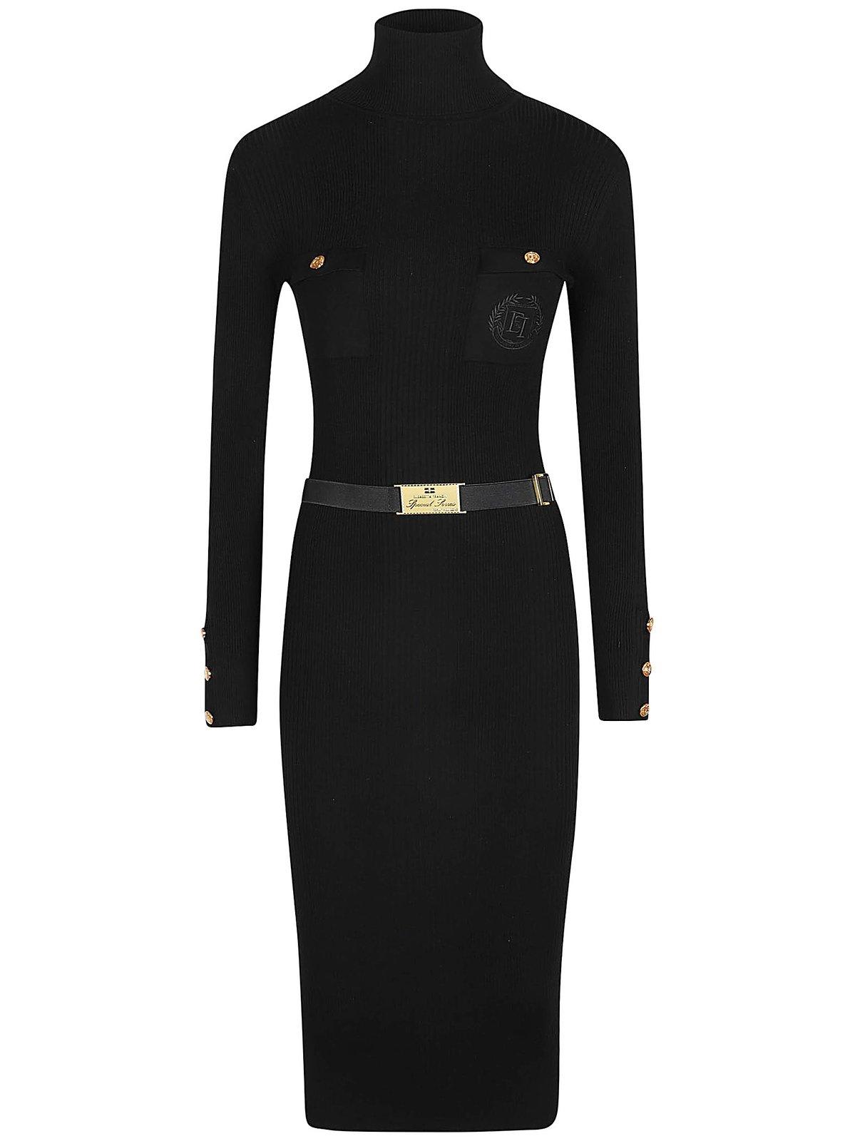 【★完売必至★】ELISABETTA FRANCHI ☆ Etoile ロゴデコルテ Elisabetta Franchi Logo Embroidered Narrow-ribbed Midi Dress