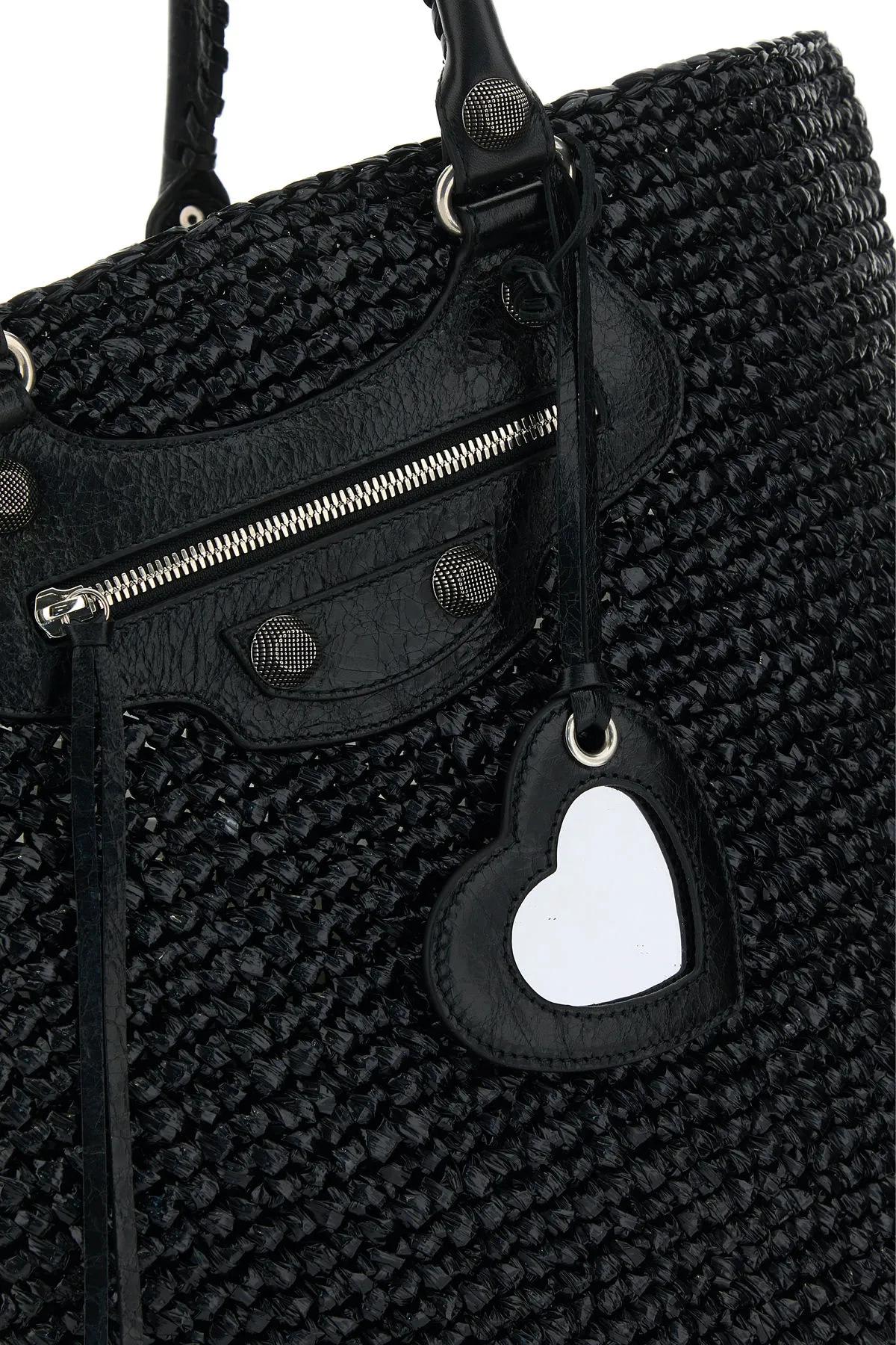 トートバッグ BALENCIAGA Black raffia large Le Cagole Panier shopping bag Balenciaga Black Raffia Large Le Cagole Panier Shopping Bag