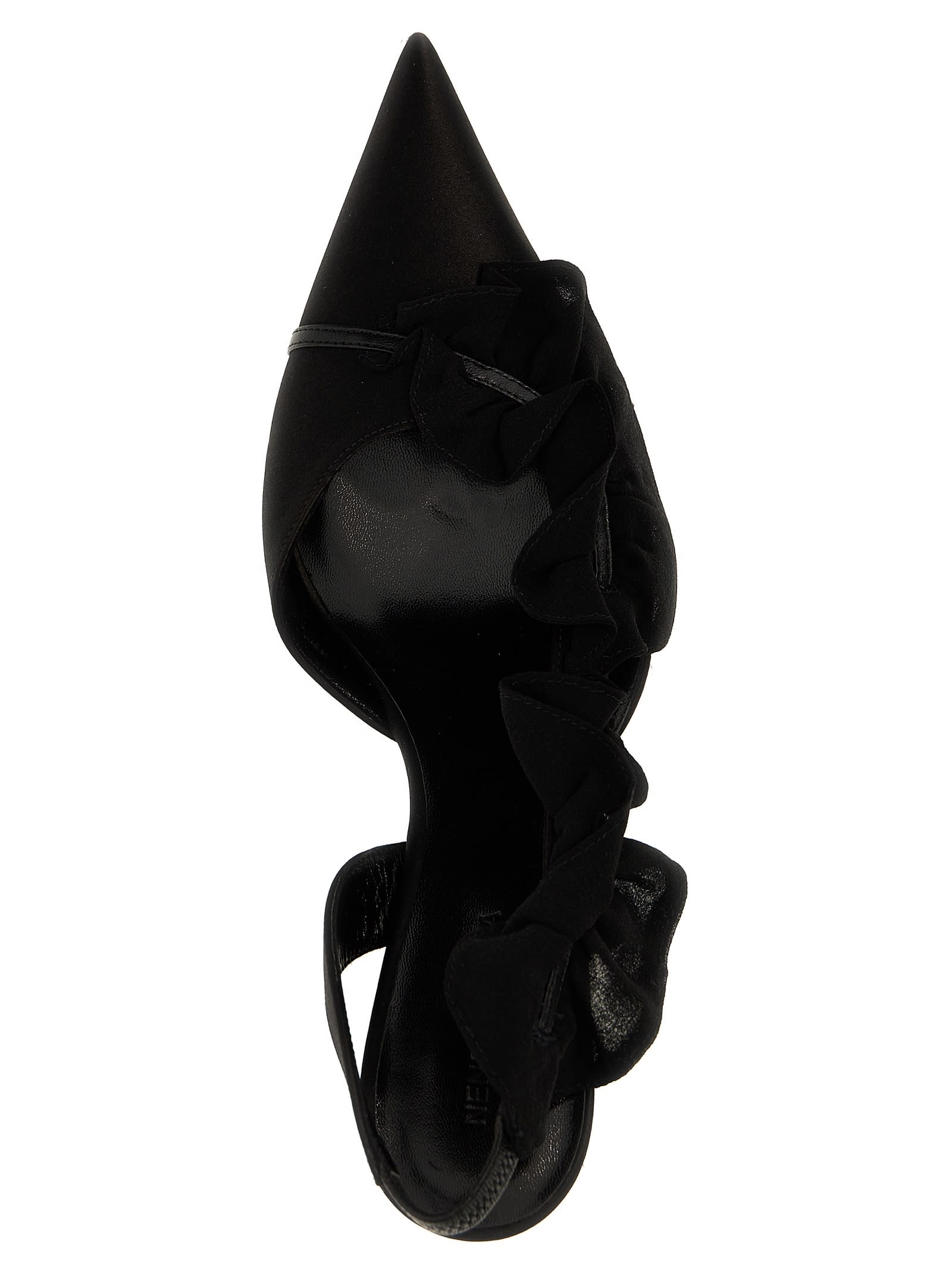 【関税込み】NENSI DOJAKA Slingback ruffles Nensi Dojaka ruffle-detailed Satin Slingbacks | Black