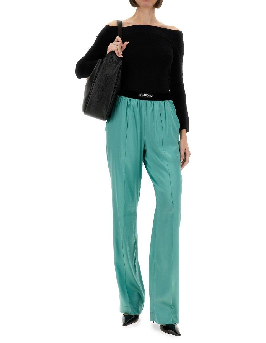 【送料&関税込】Tom Ford Straight Leg Satin Pants TOM FORD Silk satin-trimmed cotton-velvet straight-leg pants