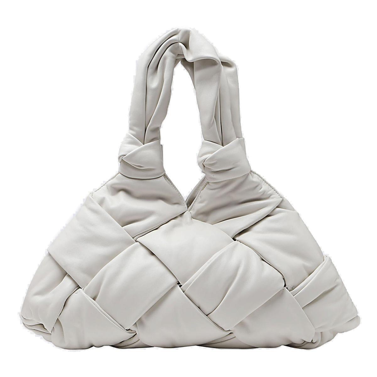 トートバッグ BOTTEGA VENETA Ivory Leather Knot Lock Handbag Bottega Veneta Padded Lock Tote Bag | italist