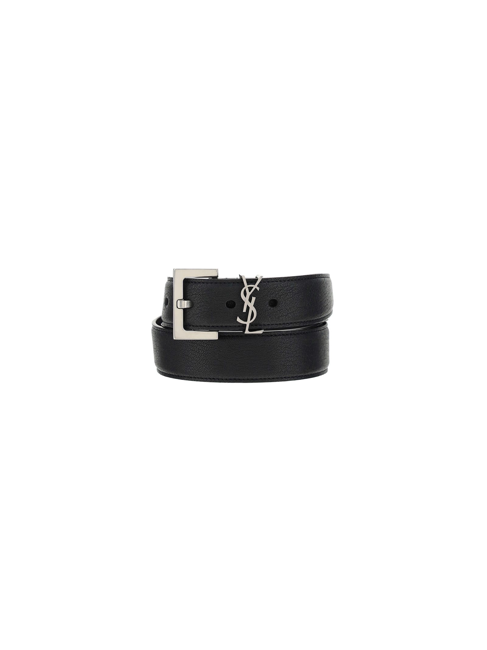 Saint Laurent Monogram Keeper Leather Belt Black