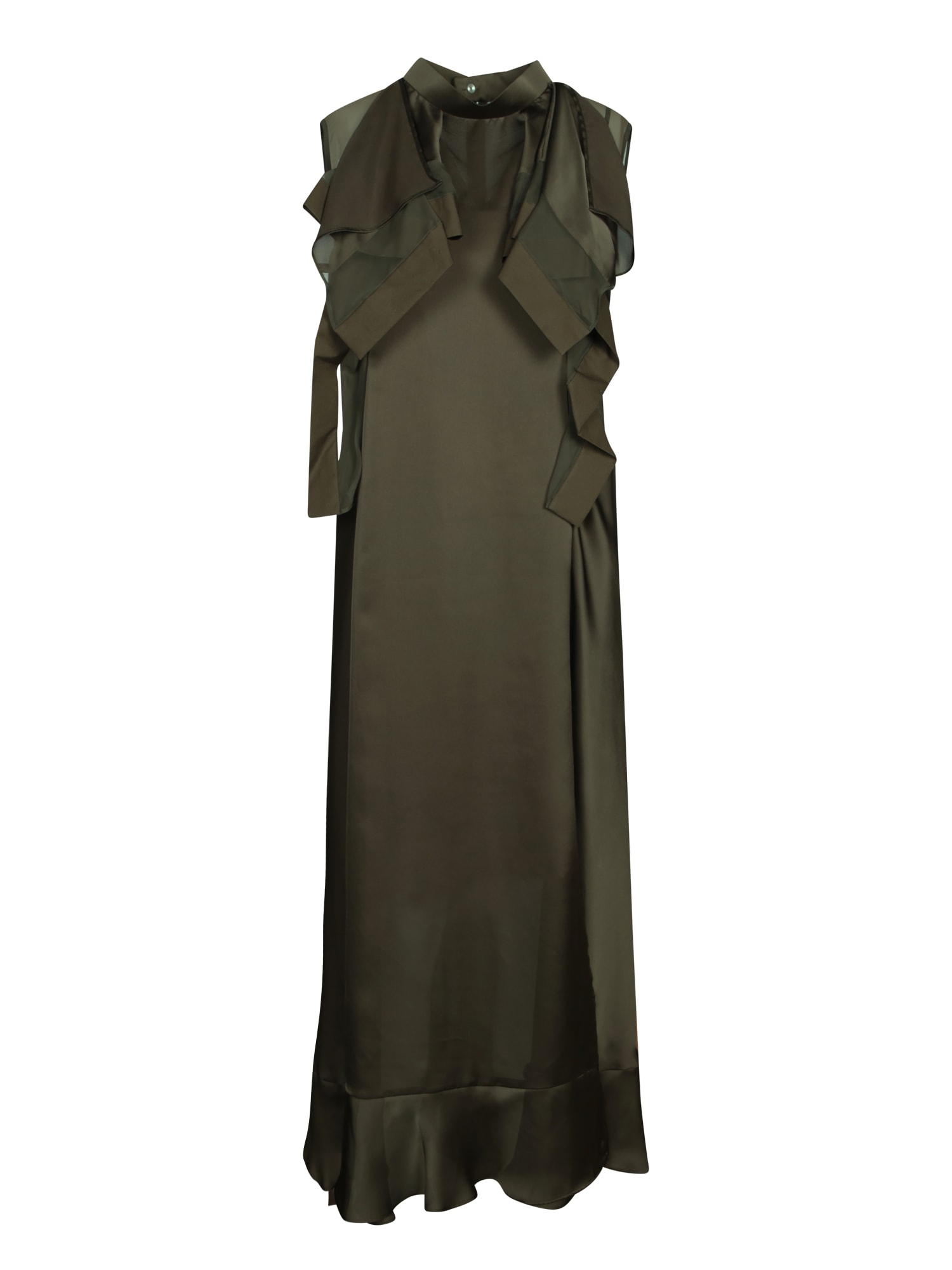 【送料&関税込】Sacai Khaki Satin Long Dress Sacai Khaki Satin Long Dress | italist