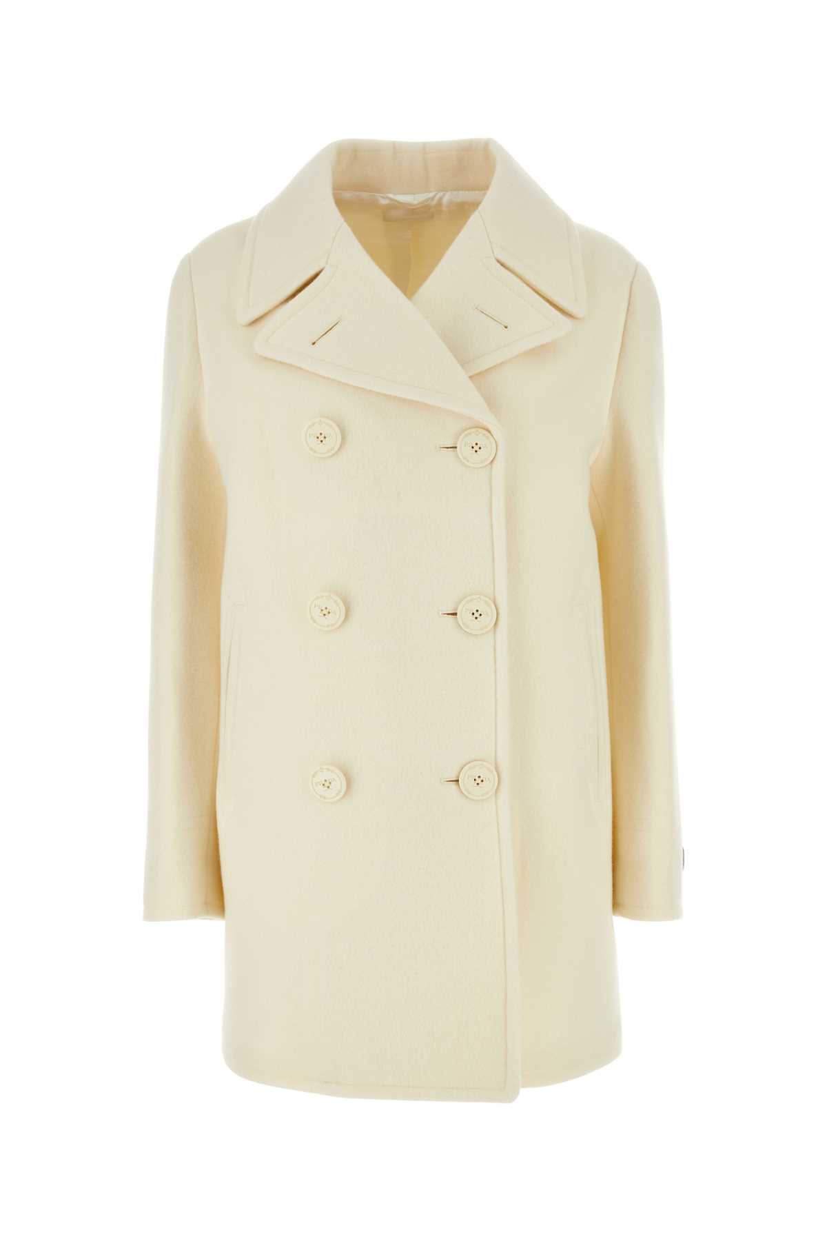 【関税&送料込】Prada Ivory Wool Blend Coat Prada Ivory Wool Blend Coat | italist
