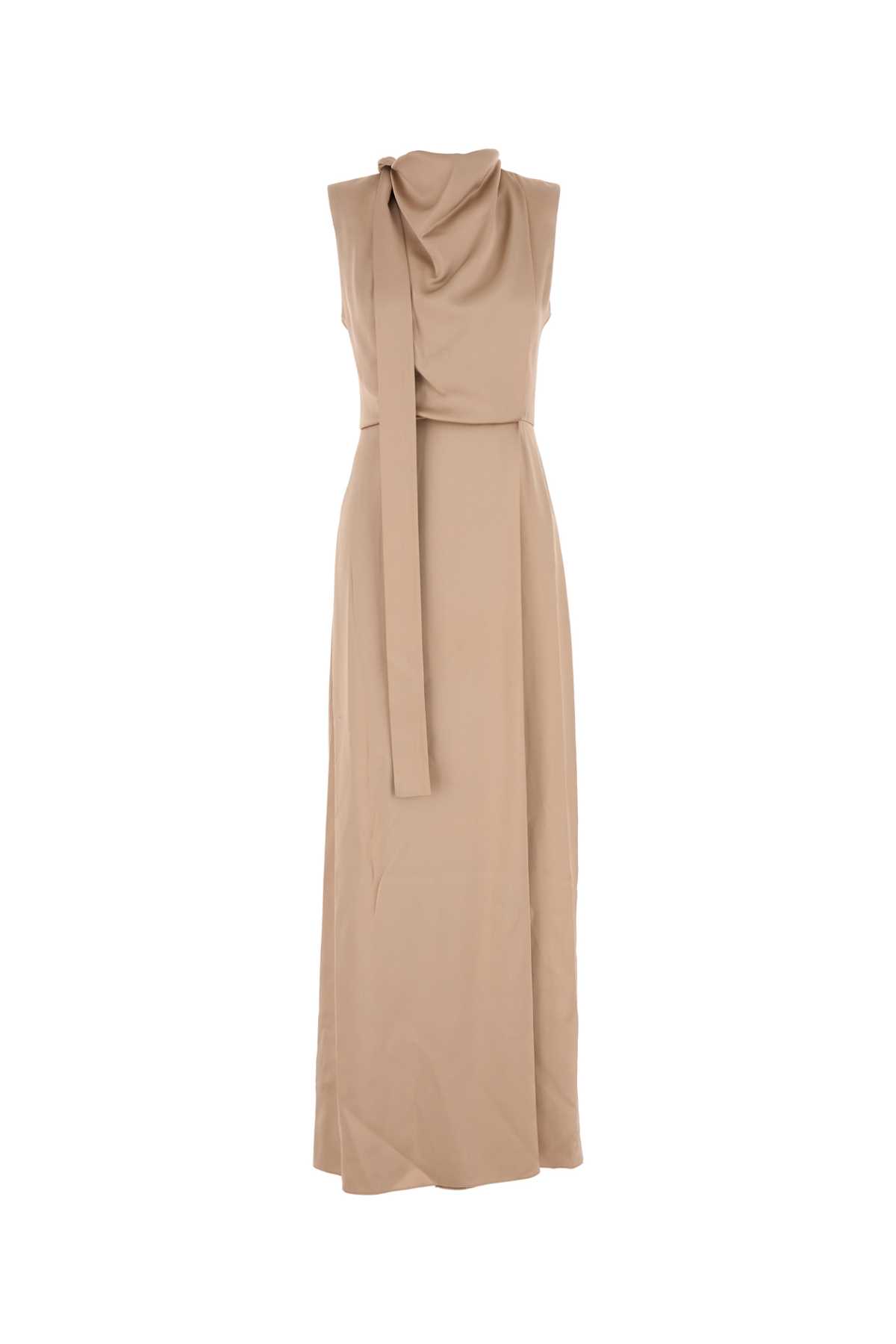 beige satin long dress