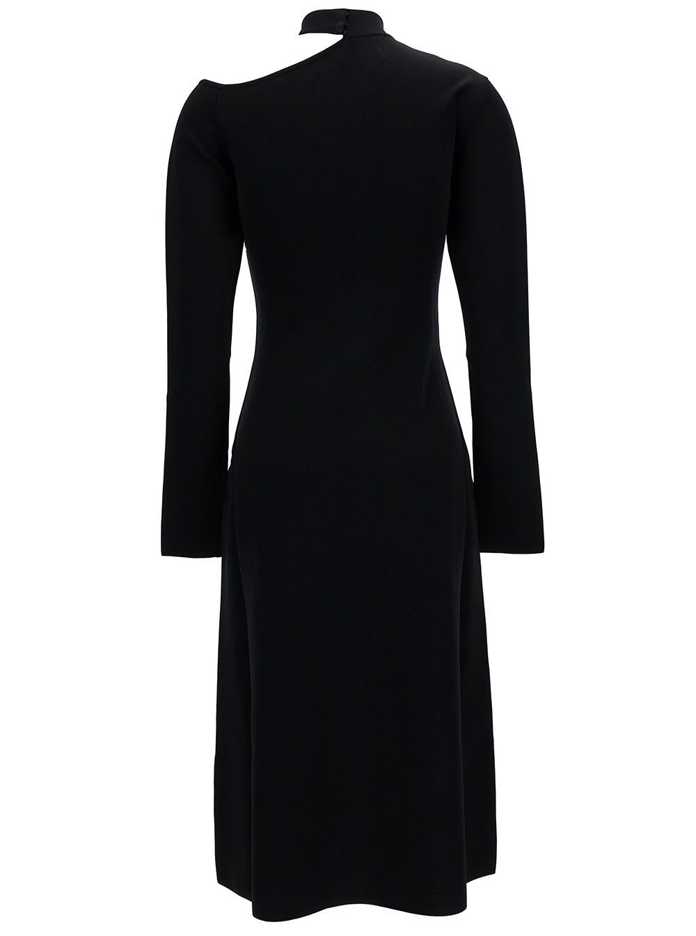 midi black dress with cut-out and long sleeve in viscose blend woman