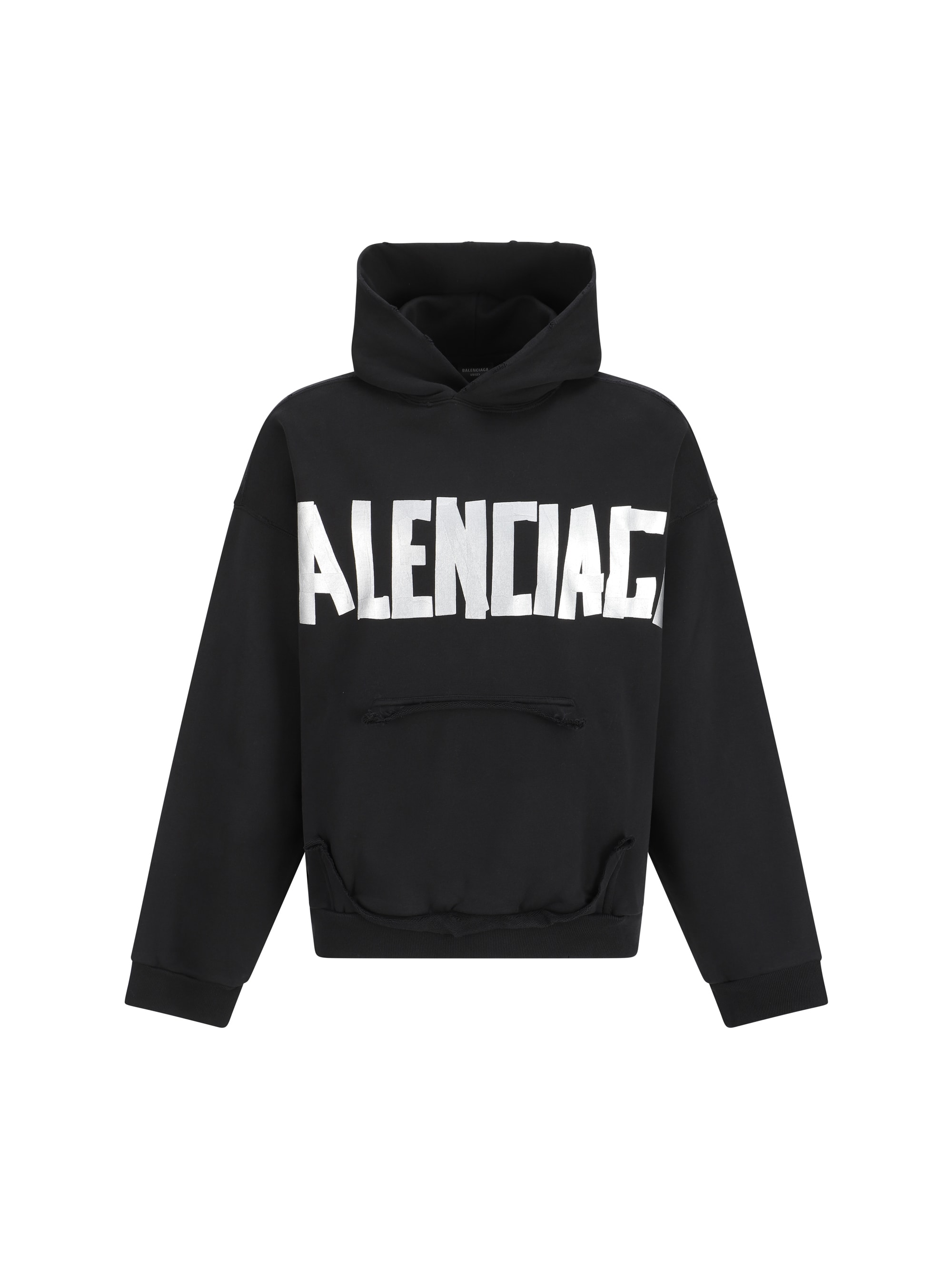 ［25ss新作］BALENCIAGA SECURITY TAPE LOGO パーカー Men's Security Tape Logo Large Zip-up Hoodie in Black Faded