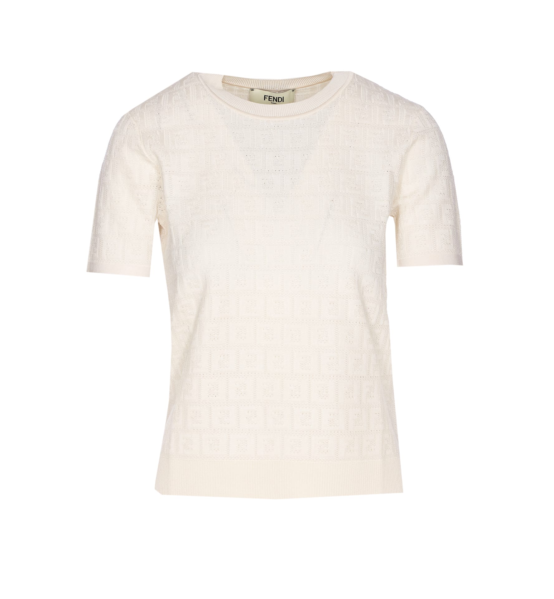 Tシャツ・カットソー Fendi Ff Knit T-Shirt With Tonal Motif Fendi Ff Knit T-Shirt With Tonal Motif in White | THE LIST