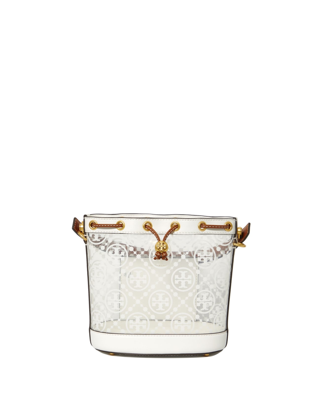 Tory Burch T Monogram Clear Micro Bucket Bag in White