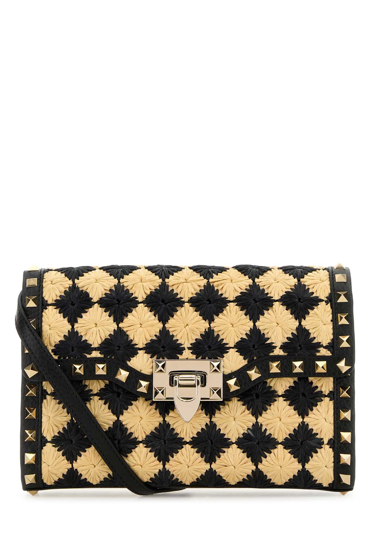 ショルダーバッグ・ポシェット VALENTINO GARAVANI Two-Tone Raffia Rockstud Crossbody Bag Valentino Garavani Two-tone Raffia Rockstud Crossbody Bag