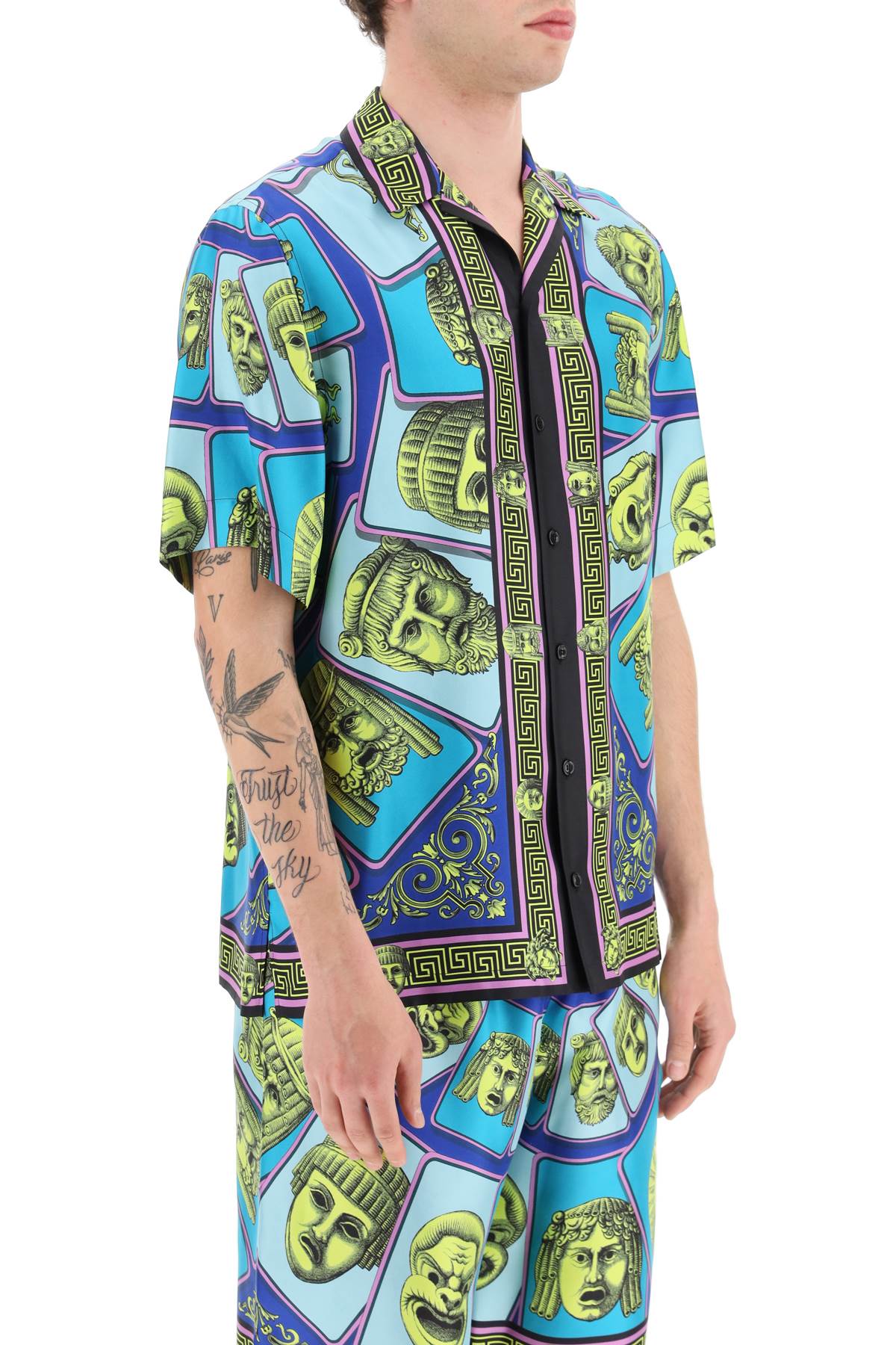 VERSACE　シャツ Architectural Baroque Silk Shirt Blue,White | VERSACE US