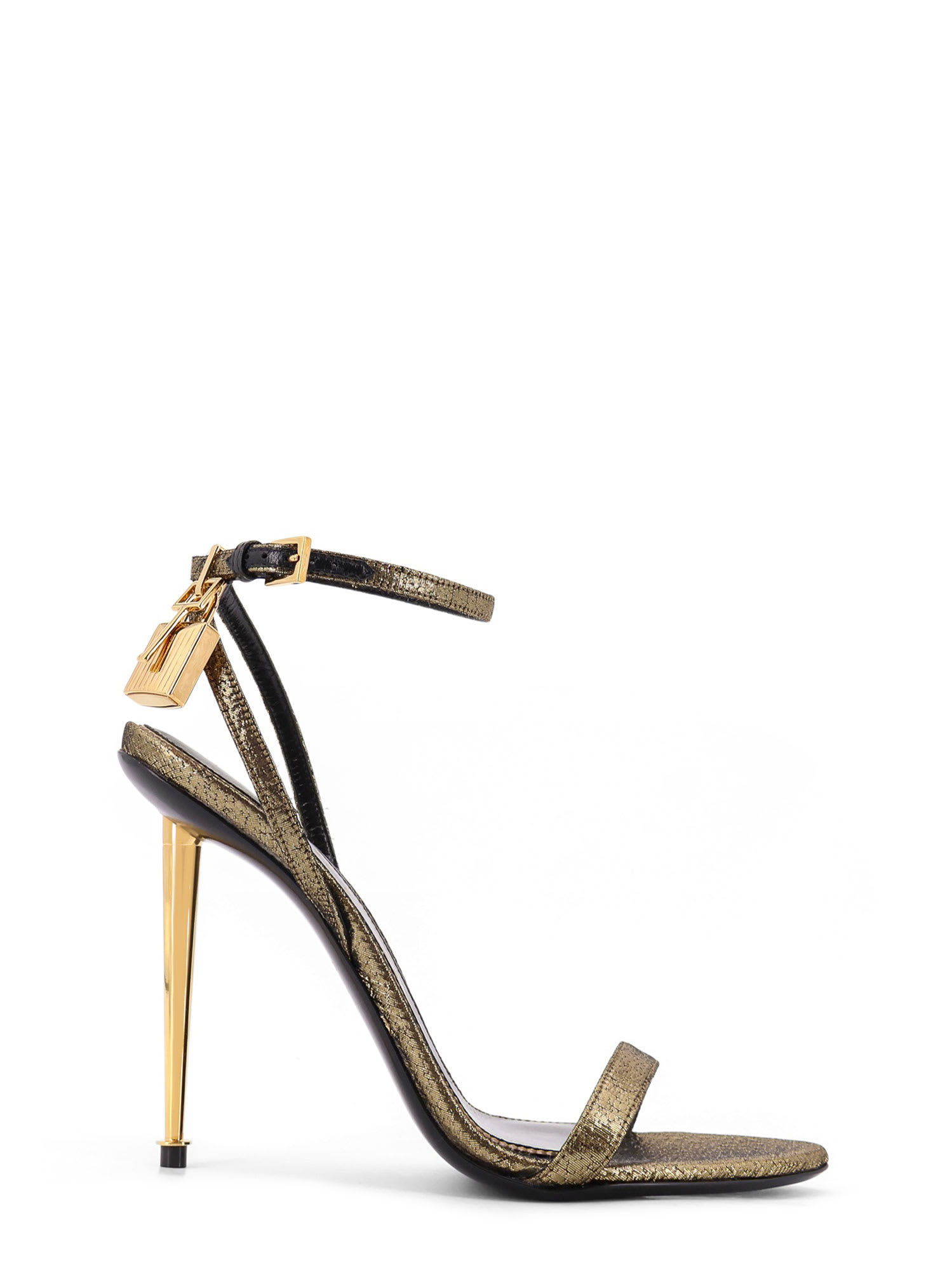 サンダル・ミュール LAMINATED LEATHER SANDALS WITH LOGOED PADLOCK Tom Ford Laminated Leather Sandals With Logoed Padlock