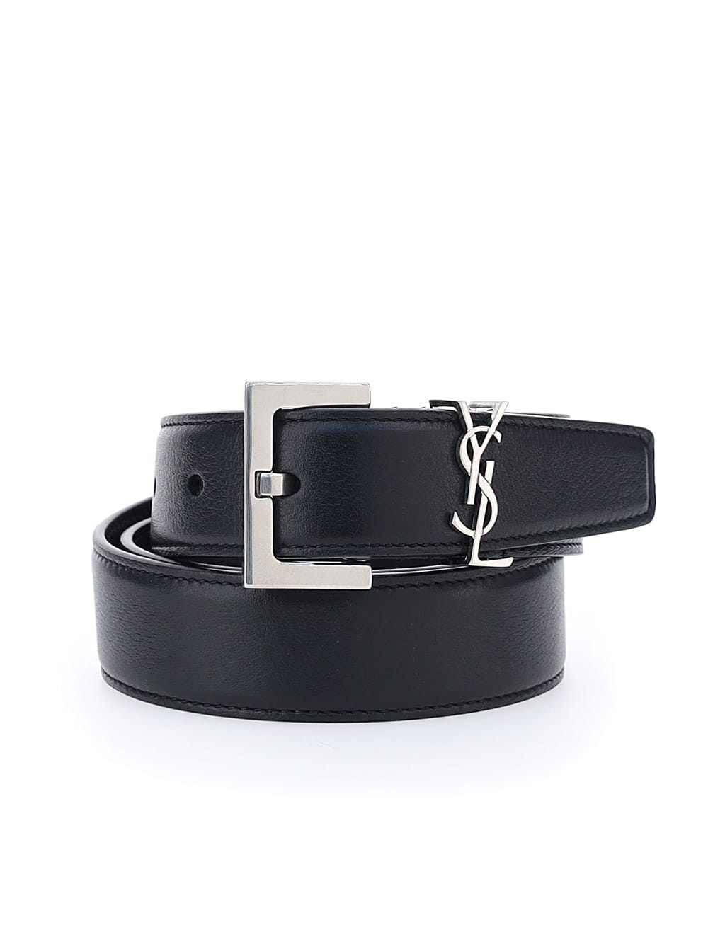 【送料&関税込】Saint Laurent Leather Belt With Silver Logo Saint Laurent Leather Belt With Silver Logo | italist