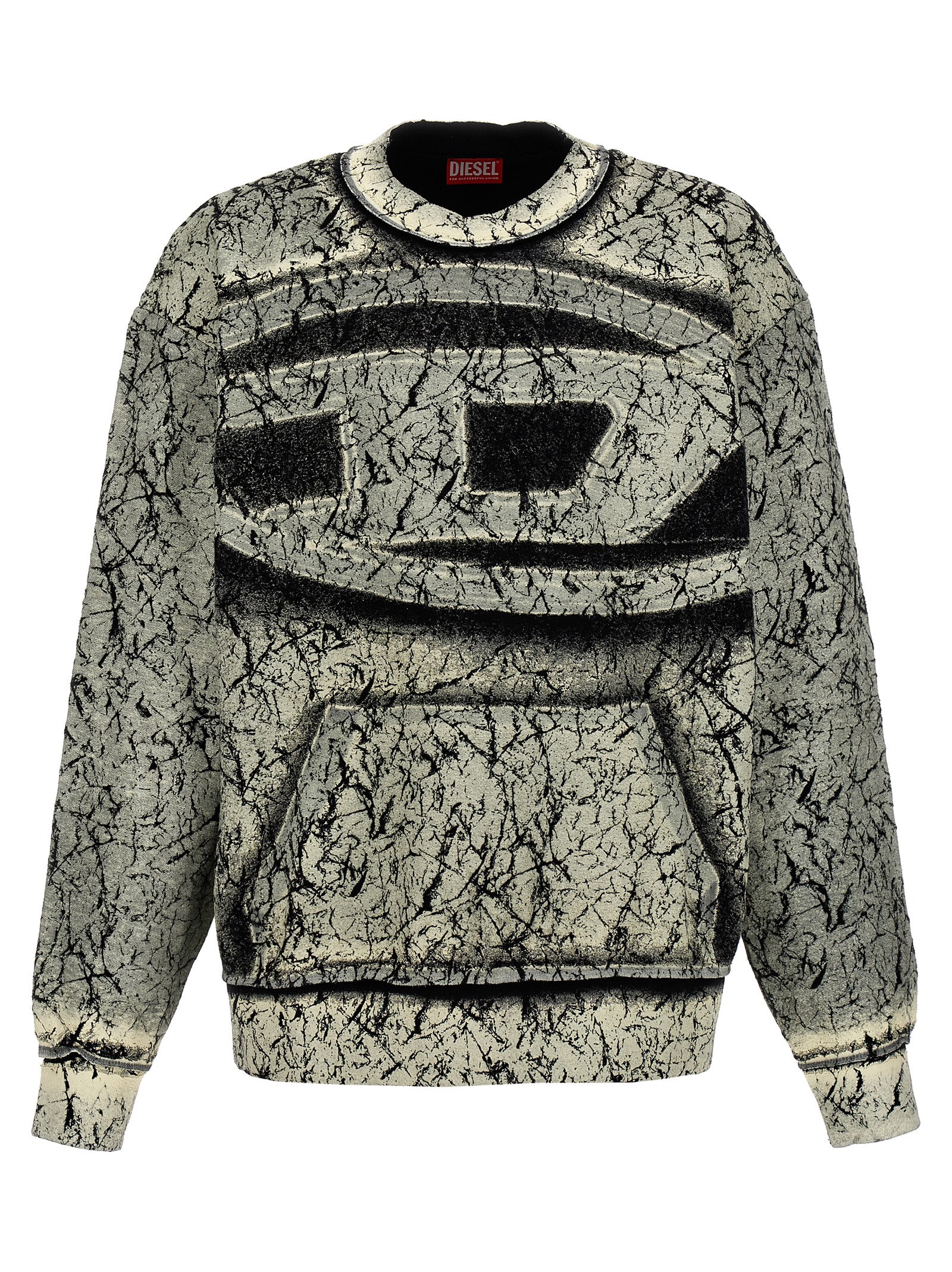 ★DIESEL★ S Makova Sweatshirt Black Gray A117620ALAQ9XXA A1 Men's Sweatshirt with cracked coating | Multicolor | Diesel
