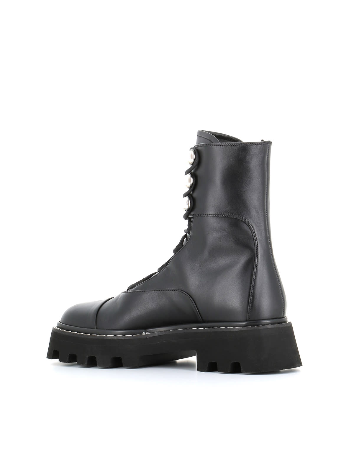 Nicholas Kirkwood Pearlogy Leather Combat Boots in Black