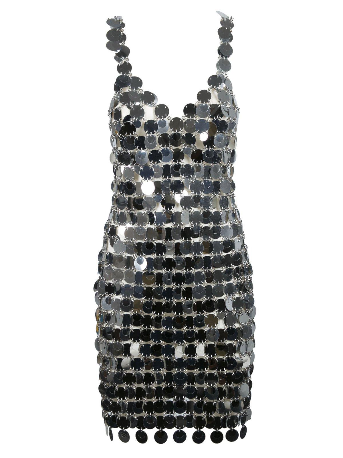 disc detailed chainmail mini dress