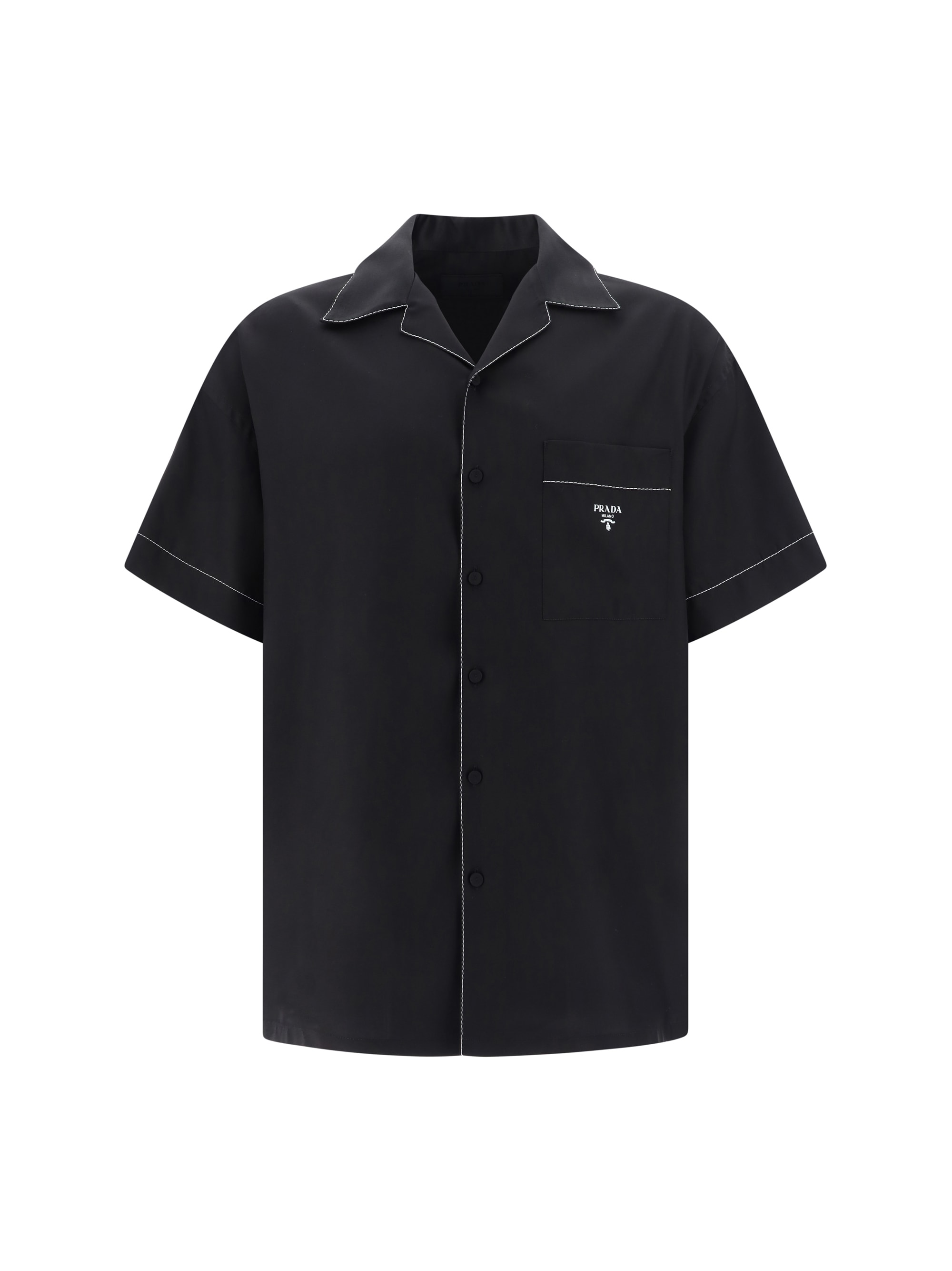 Tシャツ・カットソー PRADA SS25 Black silk shirt (SC737SOOO10HX F0002) Prada Stretch Cotton T-Shirt with Logo | Saks Fifth Avenue