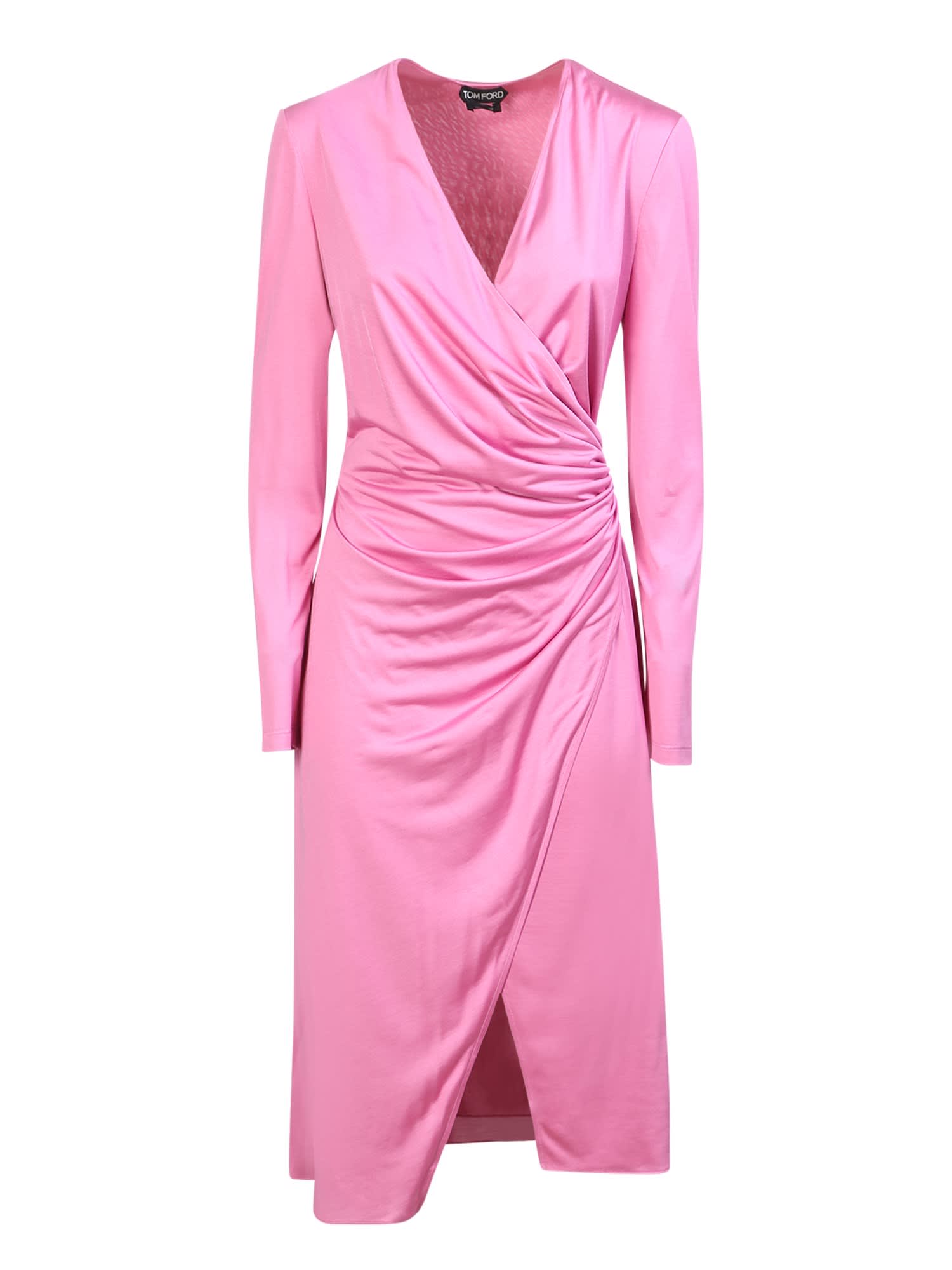 wrap silk pink dress