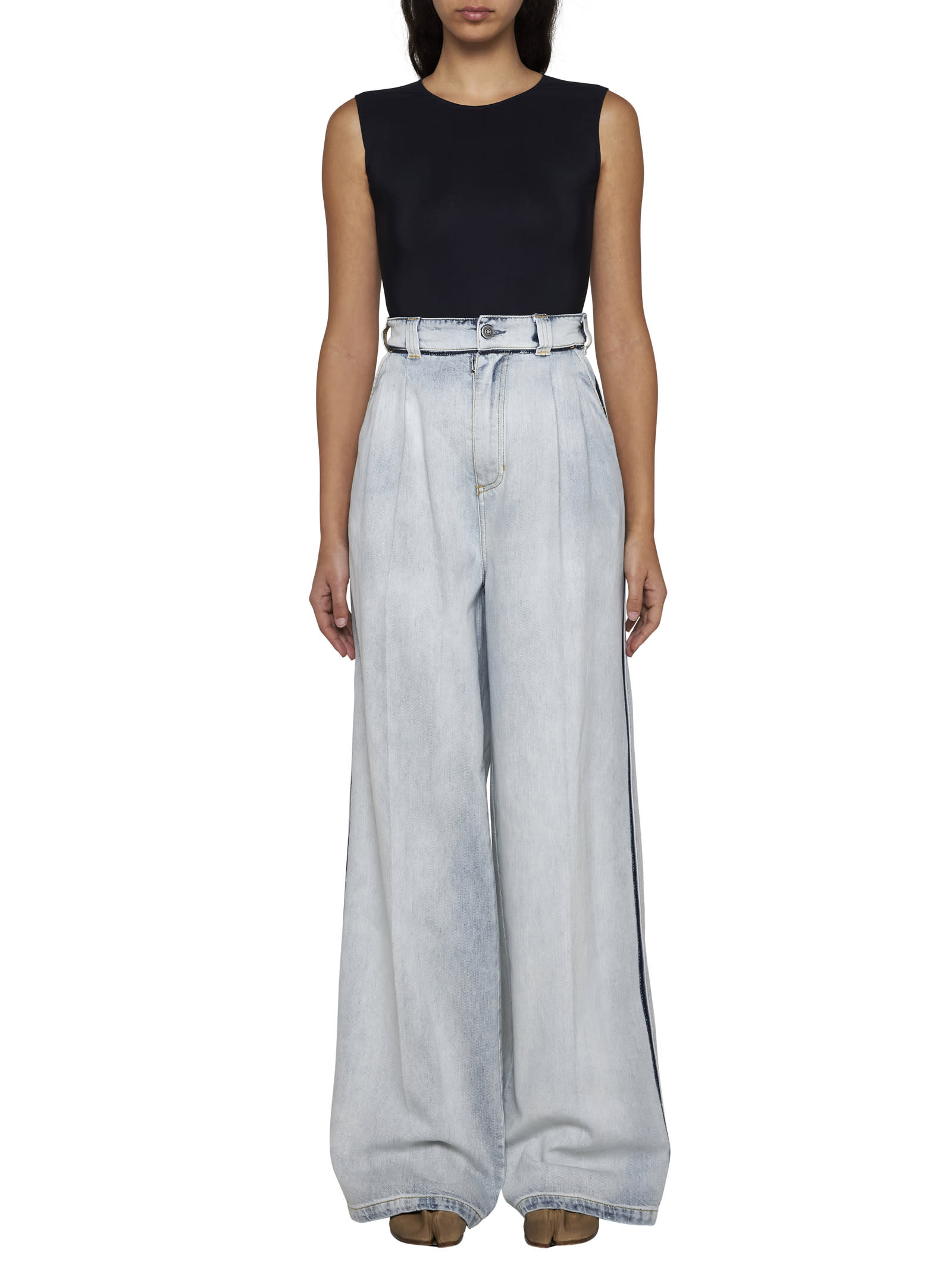 【送料&関税込】Maison Margiela Pleated Loose-fit Cropped Pa Maison Margiela Pleated Cotton Trousers | Grey | FARFETCH