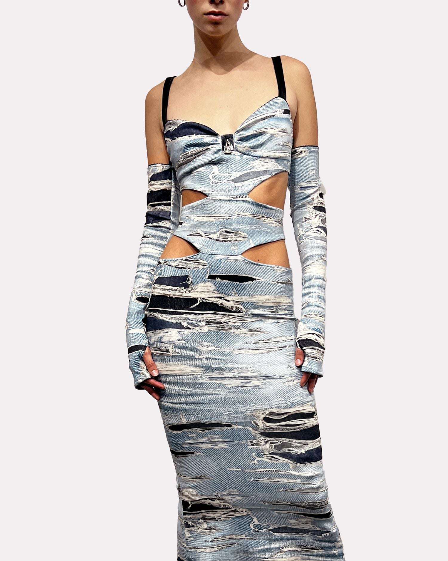 John Richmond Long Dress With Decorative Splits And Thin Straps