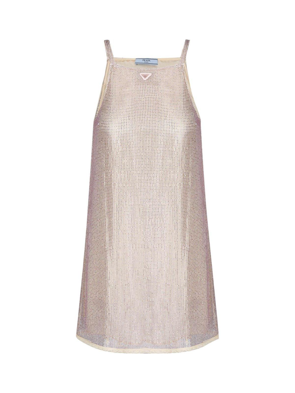 triangle logo embellished mesh dress