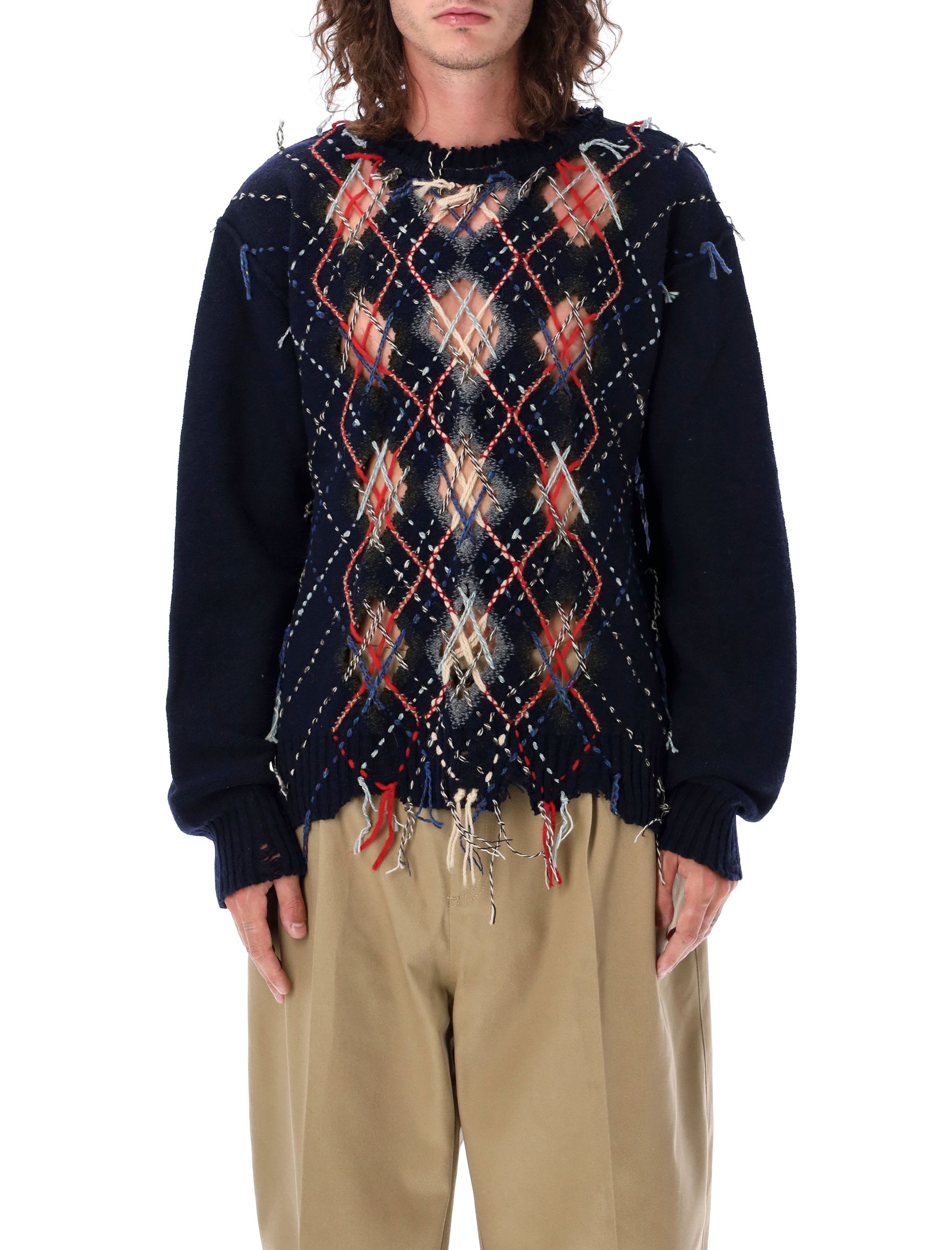 maison margiela 16aw デストロイアーガイルニット Maison Margiela Cut-out Knit Sweater | italist